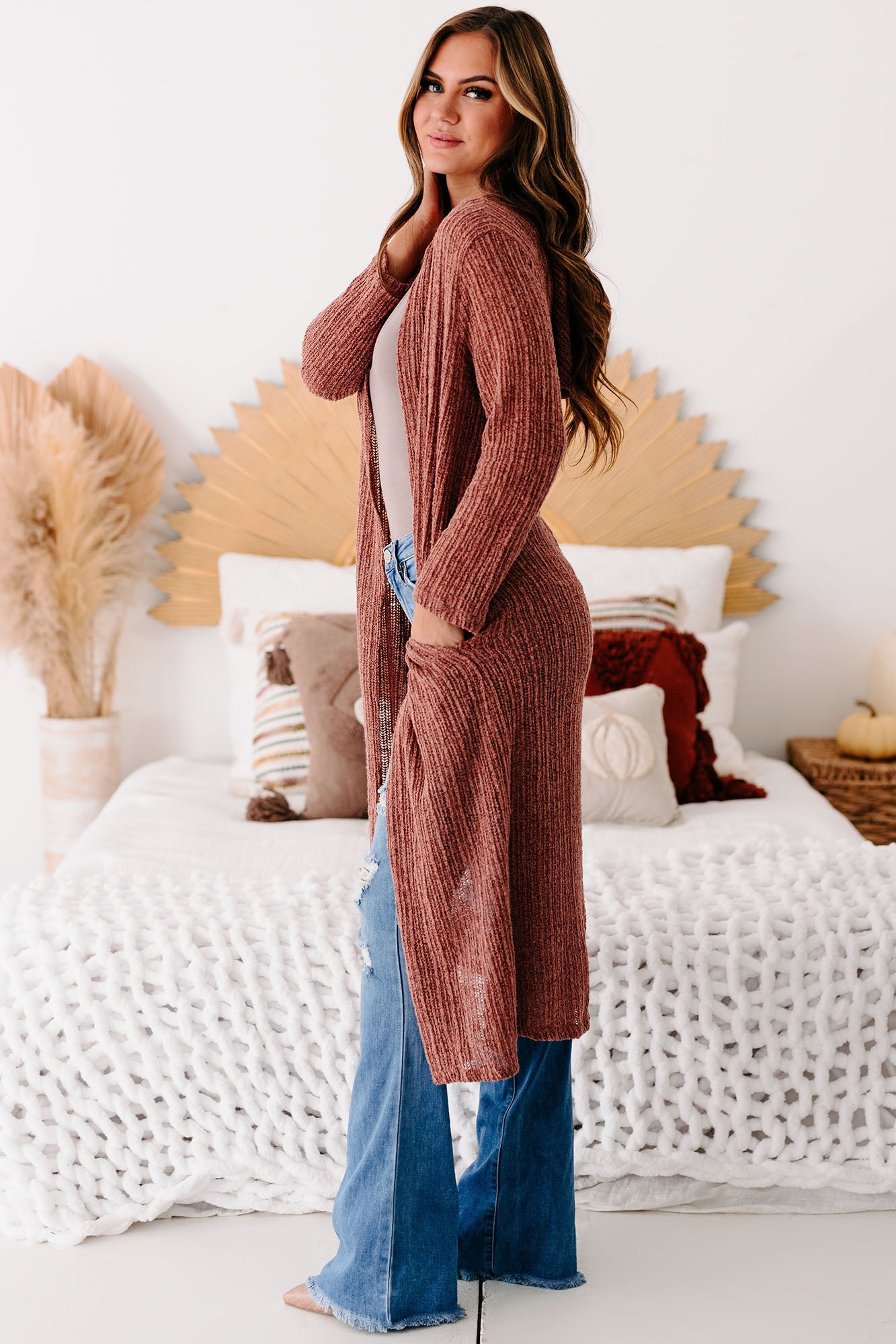 By Any Means Necessary Hooded Duster Cardigan (Red Bean)-The Formal Wear