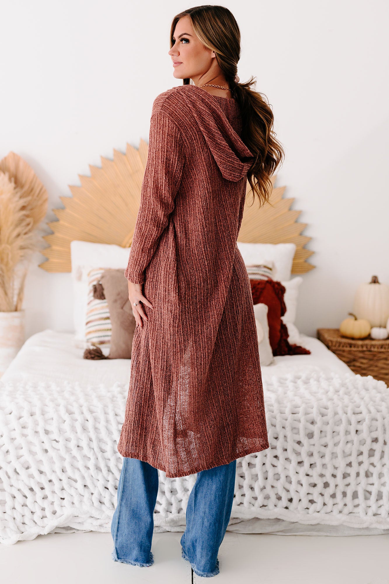 By Any Means Necessary Hooded Duster Cardigan (Red Bean)-The Formal Wear