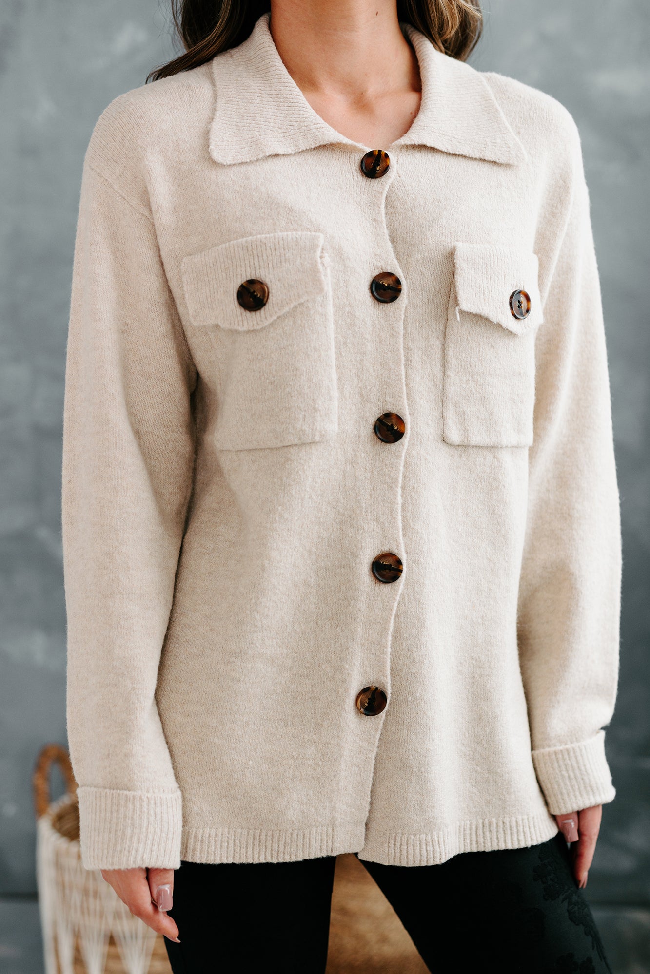 Simply Appealing Button-Down Sweater Cardigan (Oatmeal)-The Formal Wear