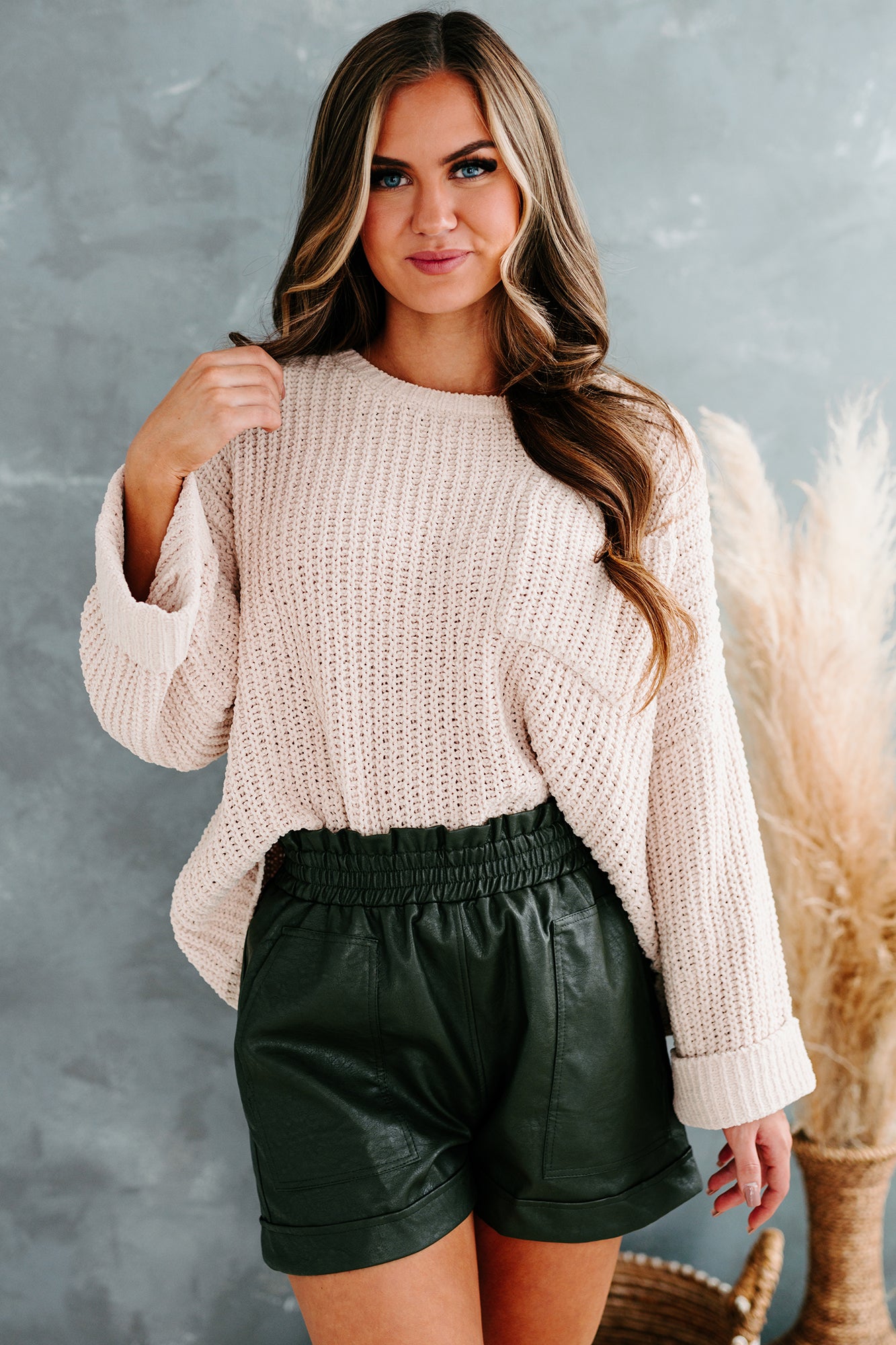 Fall Into Cozy Chunky Chenille Knit Sweater (Sand)-The Formal Wear