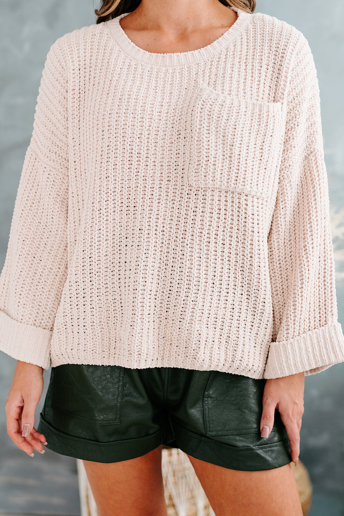 Fall Into Cozy Chunky Chenille Knit Sweater (Sand)-The Formal Wear
