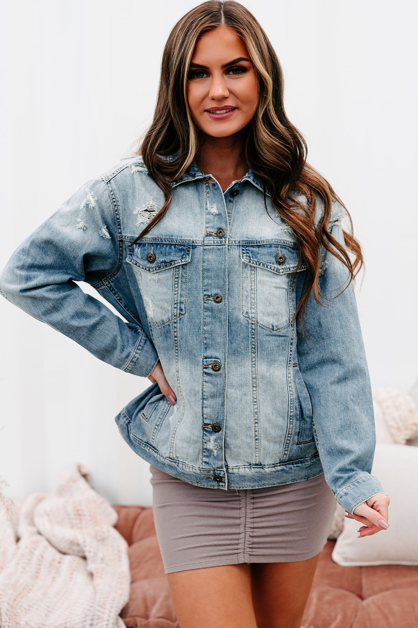 Speak Up Lightly Distressed Denim Jacket (Light)-The Formal Wear