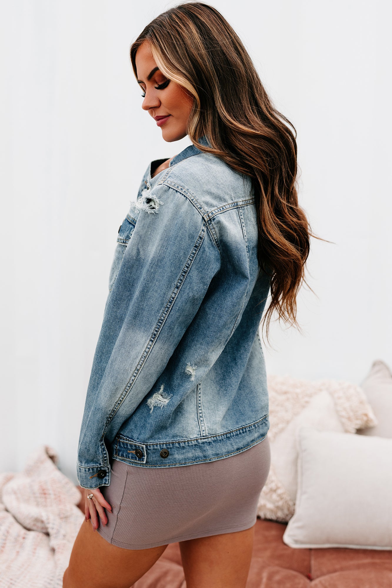 Speak Up Lightly Distressed Denim Jacket (Light)-The Formal Wear