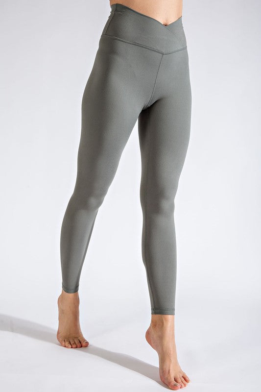 Beautifully Basic Buttery Soft Cross-Over Leggings (Grey Sage)-The Formal Wear
