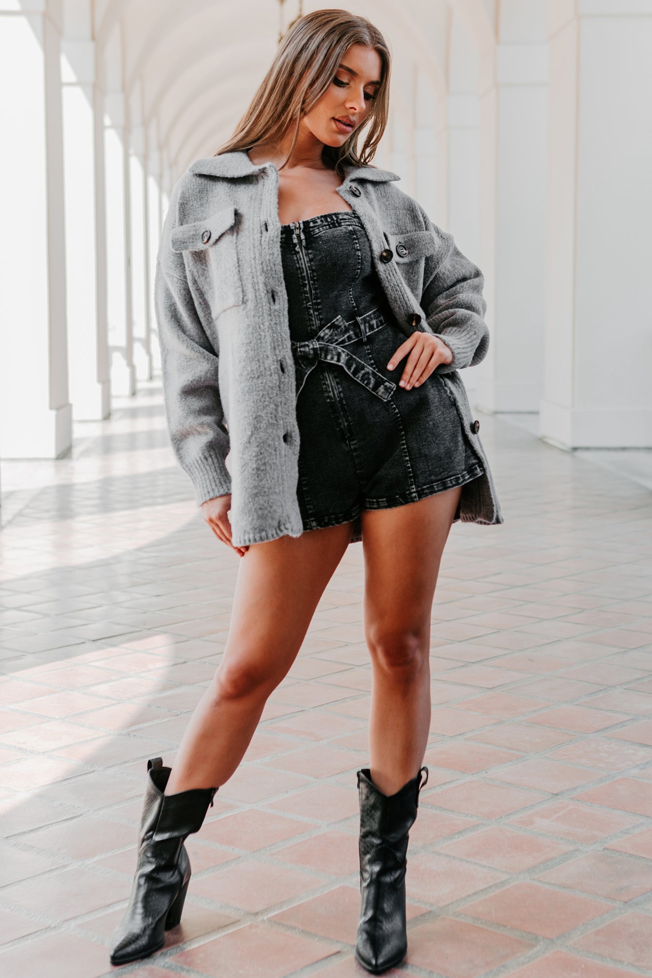 Mellow Moment Button-Front Sweater Jacket (Charcoal)-The Formal Wear