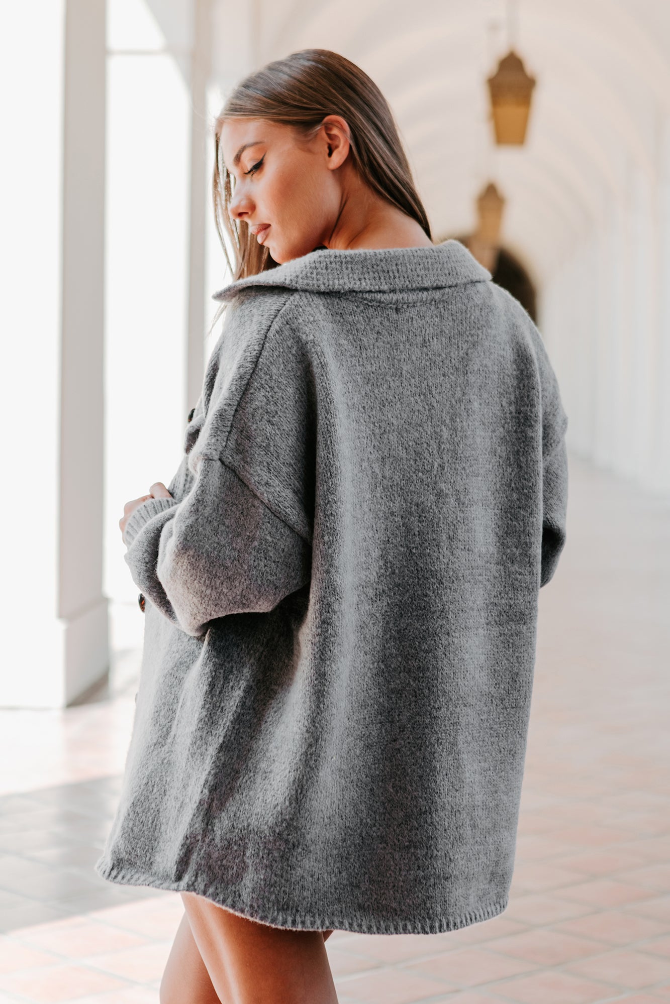 Mellow Moment Button-Front Sweater Jacket (Charcoal)-The Formal Wear