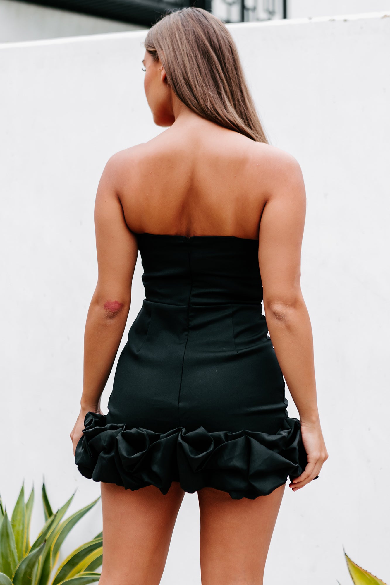 Stunning Surprise Strapless Ruffled Mini Dress (Black)-The Formal Wear
