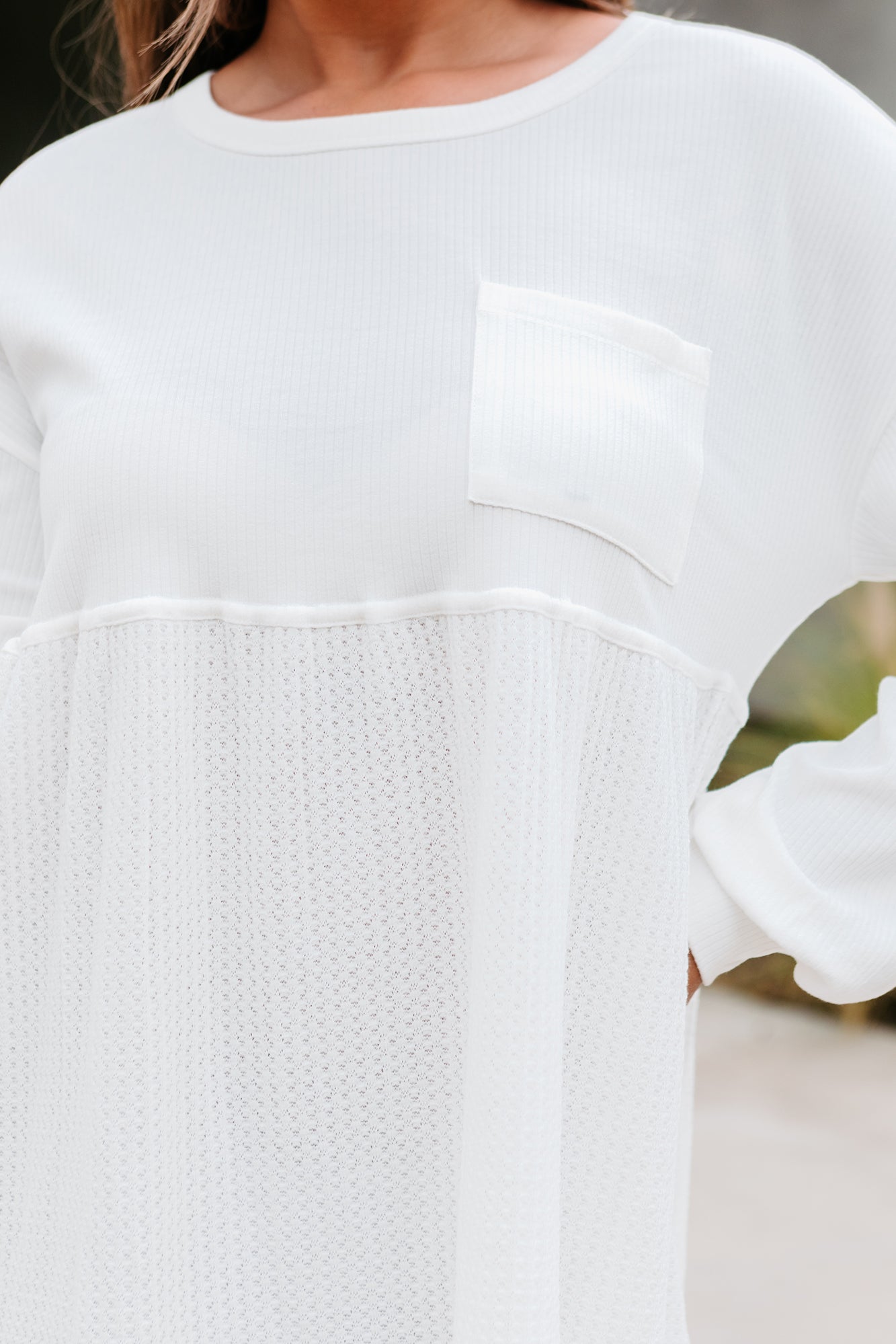 Lively Spirit Mixed Knit Tunic Top (Off White)-The Formal Wear