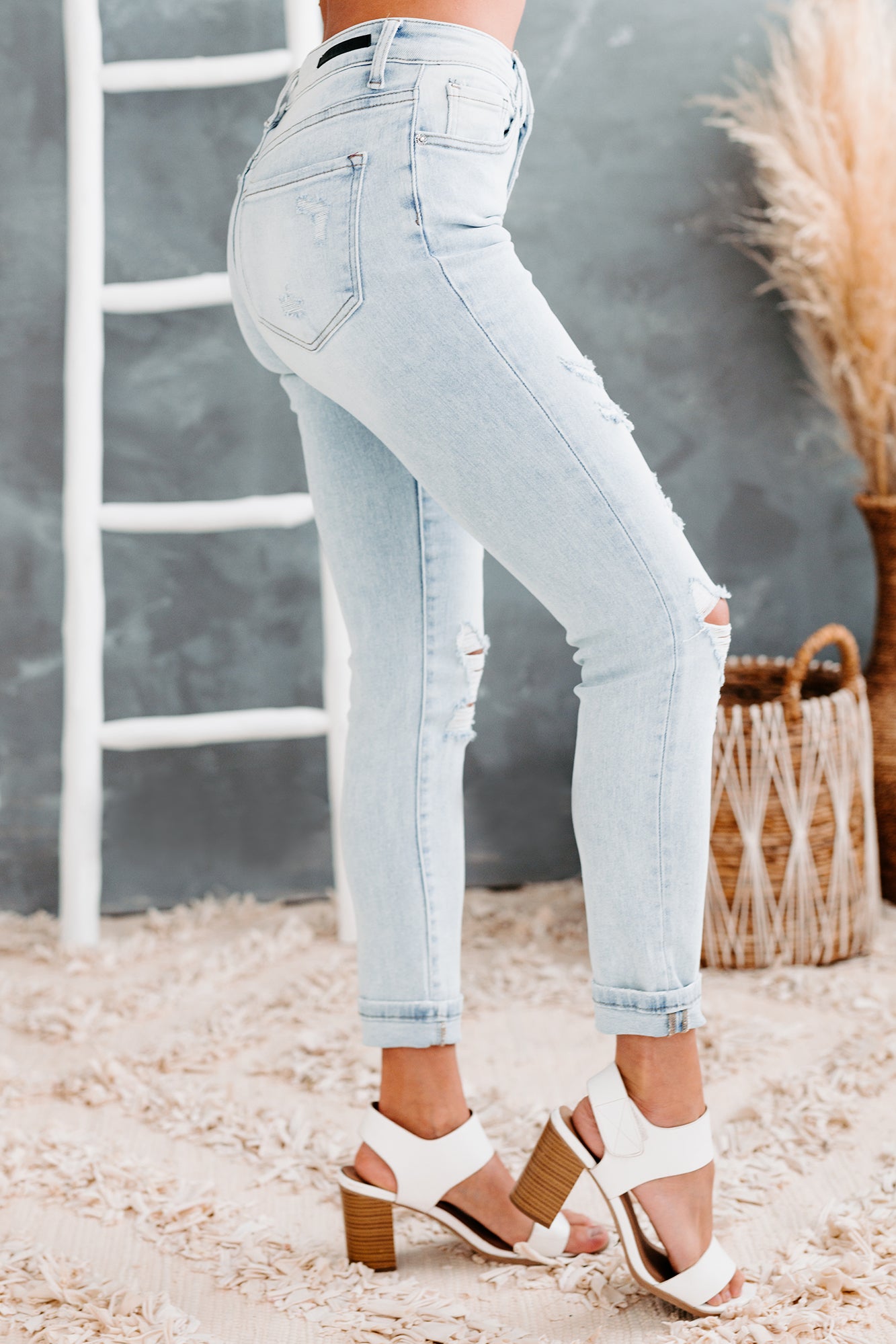 Moment Of Truth Risen Mid-Rise Distressed Button-Fly Skinny Jeans (Light)-The Formal Wear