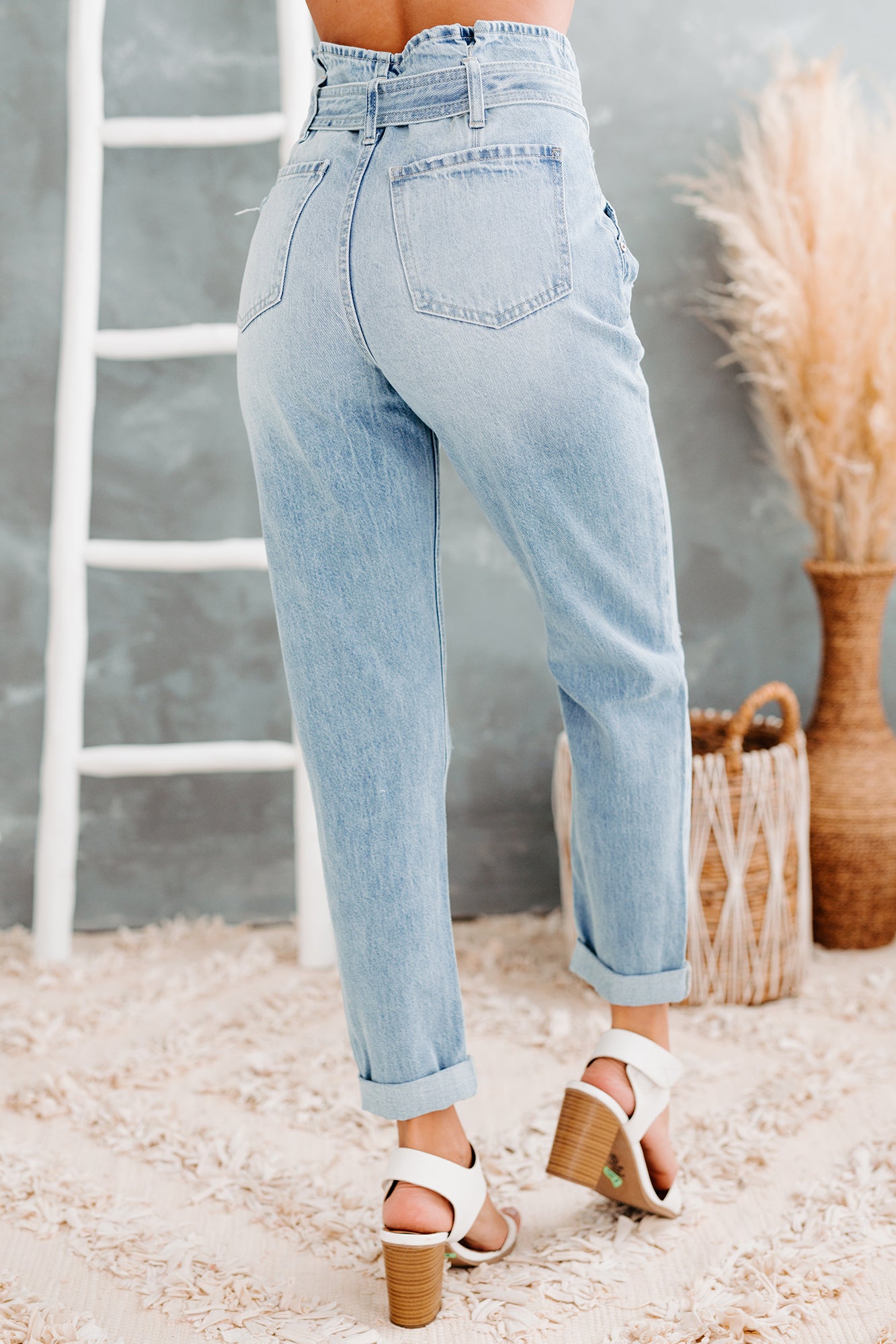 Daylight Magic Kancan High Rise Belted Paperbag Mom Jeans (Light)-The Formal Wear