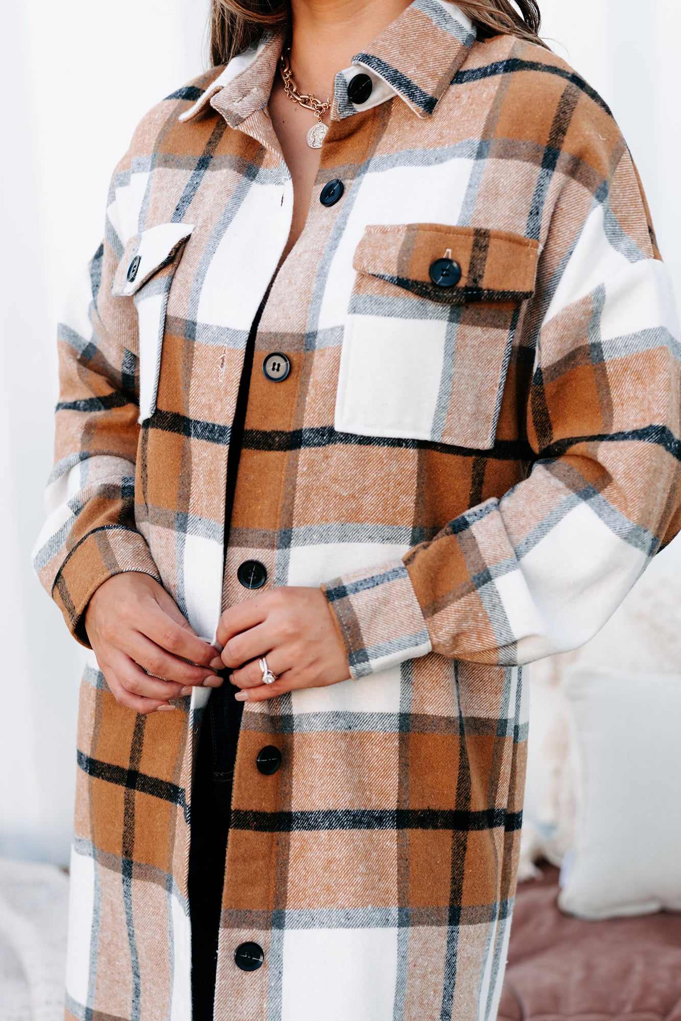 Beale Street Blues Long Plaid Shacket (Camel Combo)-The Formal Wear