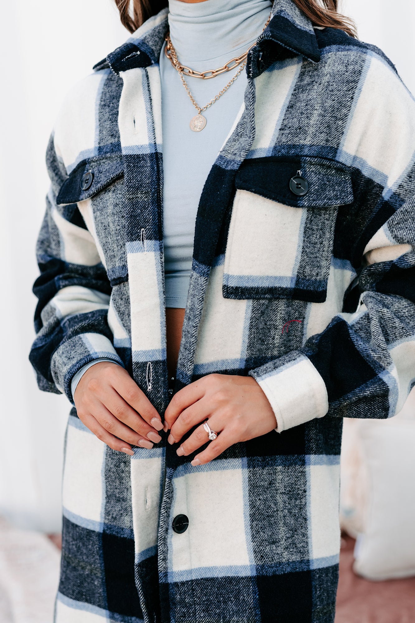 Beale Street Blues Long Plaid Shacket (Black/Blue)-The Formal Wear