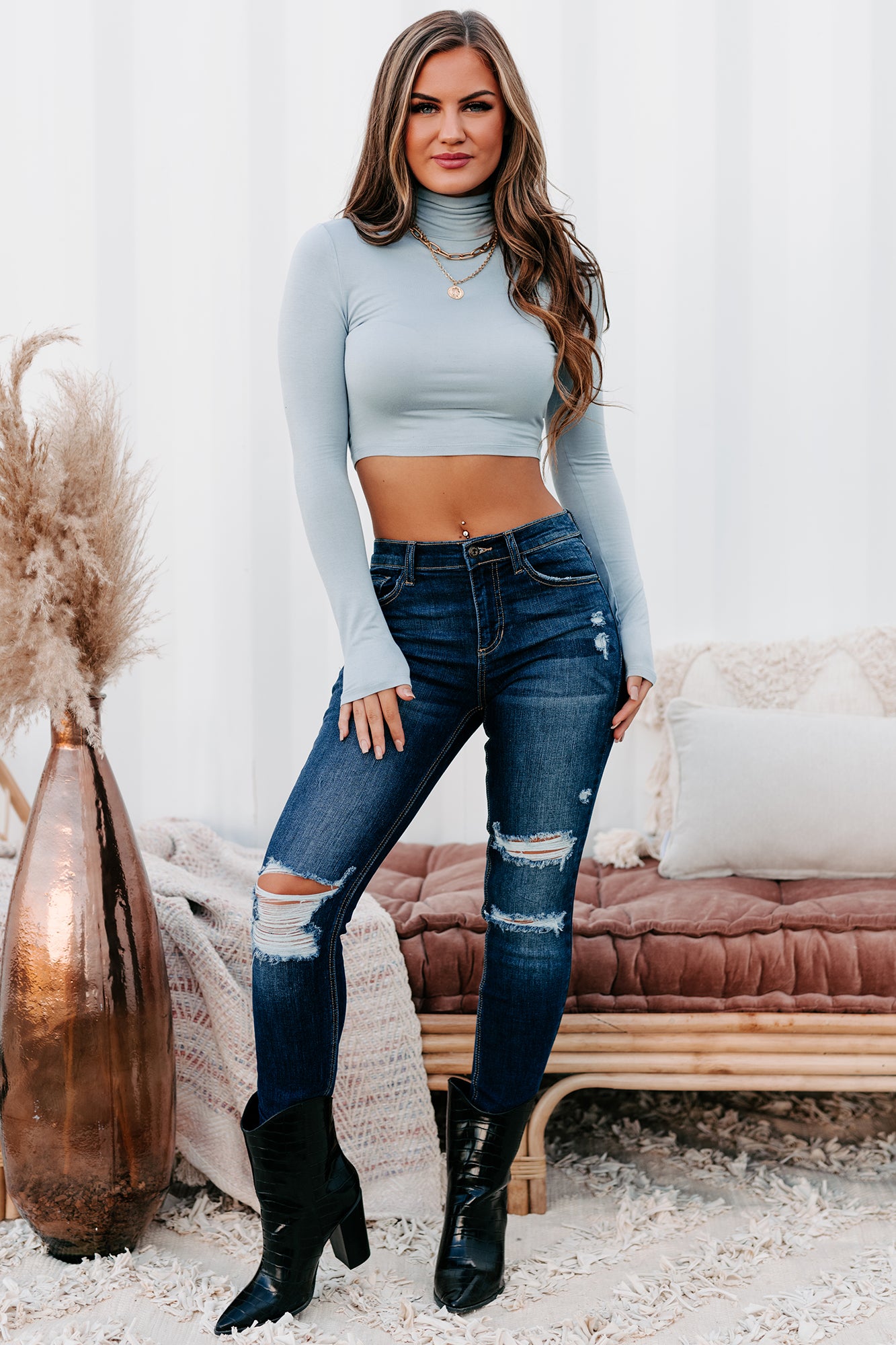 Unconditionally Yours Sneak Peek Mid-Rise Distressed Skinny Jeans (Medium Dark)-The Formal Wear