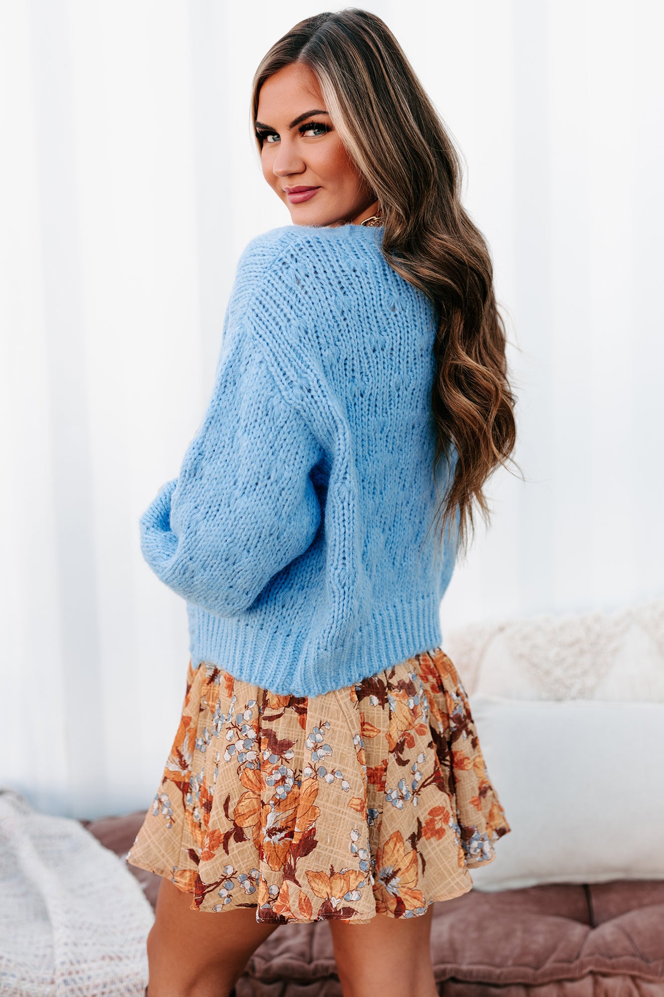 Cozy & Content Chunky Knit Cardigan (Blue)-The Formal Wear