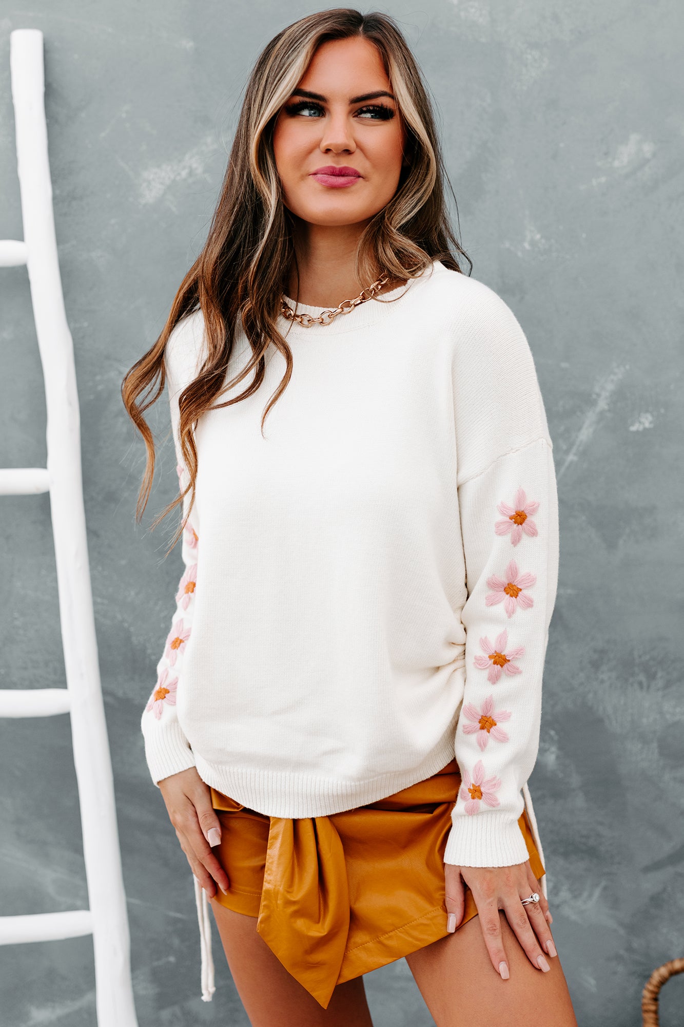 Appreciating Beauty Floral Sleeved Sweater (Ivory)-The Formal Wear