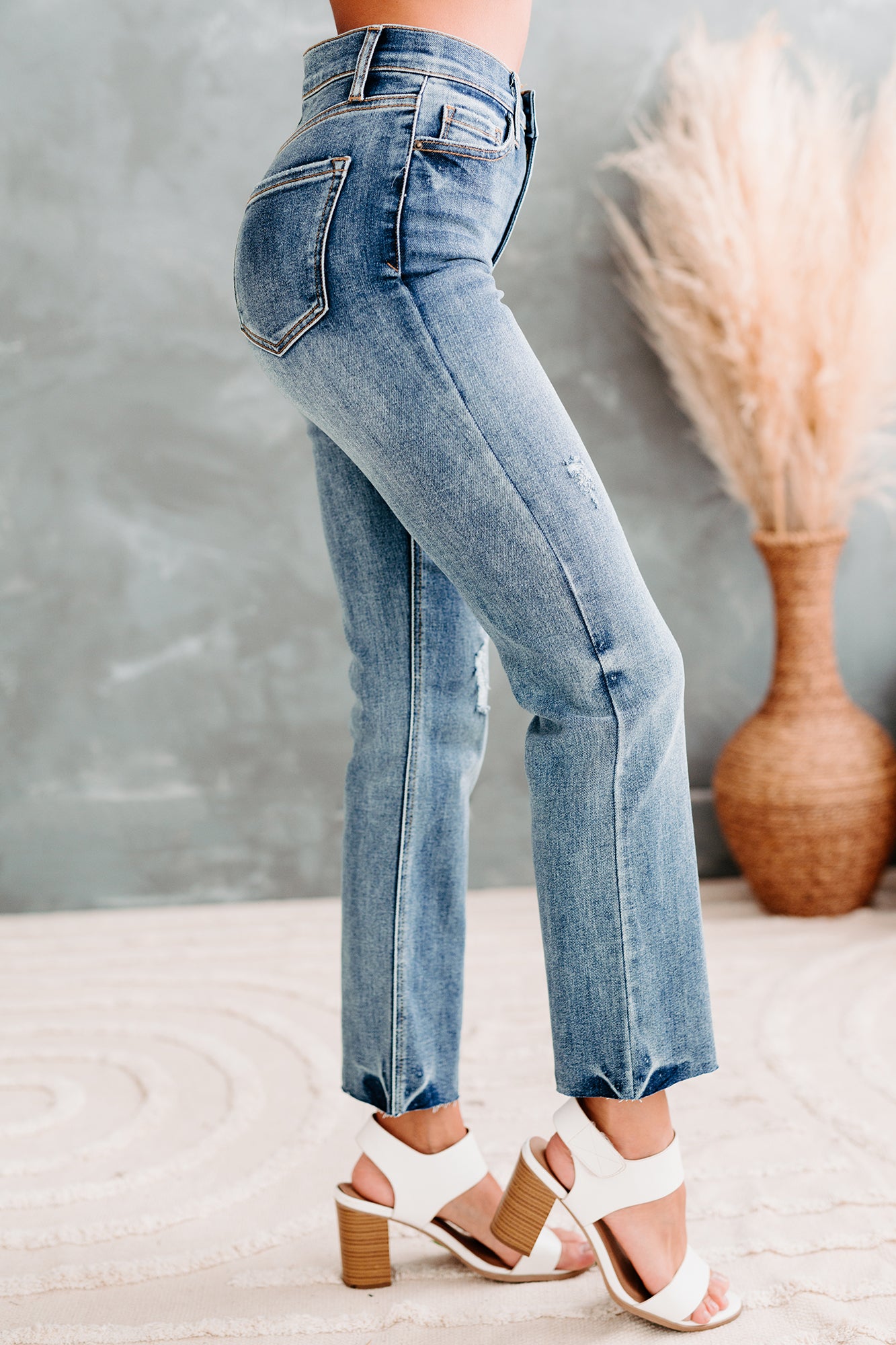 Della High Rise Straight Leg Distressed Sneak Peek Jeans (Medium Light)-The Formal Wear