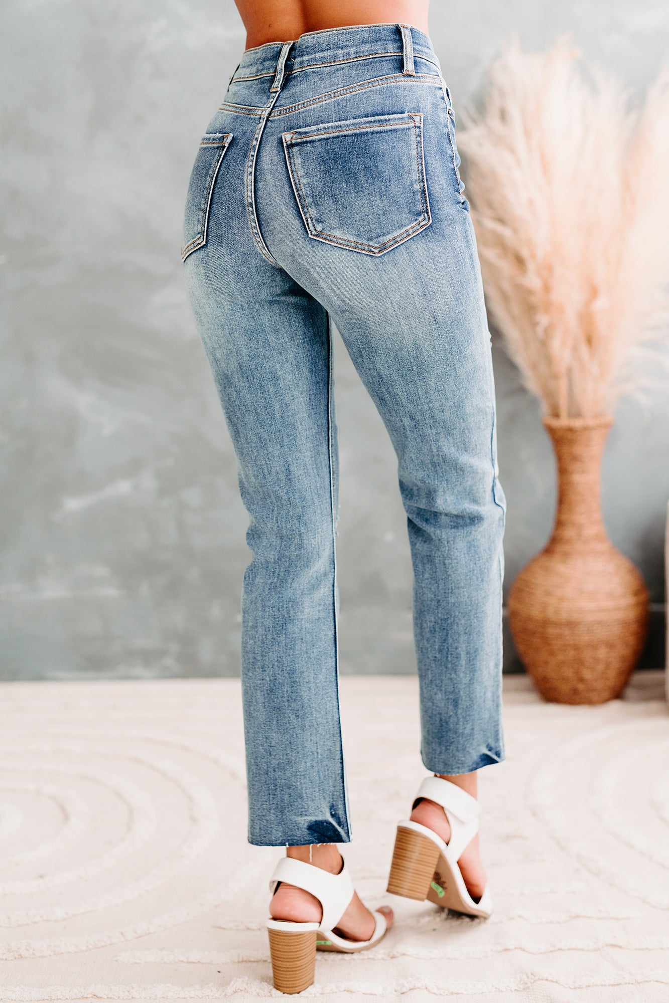 Della High Rise Straight Leg Distressed Sneak Peek Jeans (Medium Light)-The Formal Wear