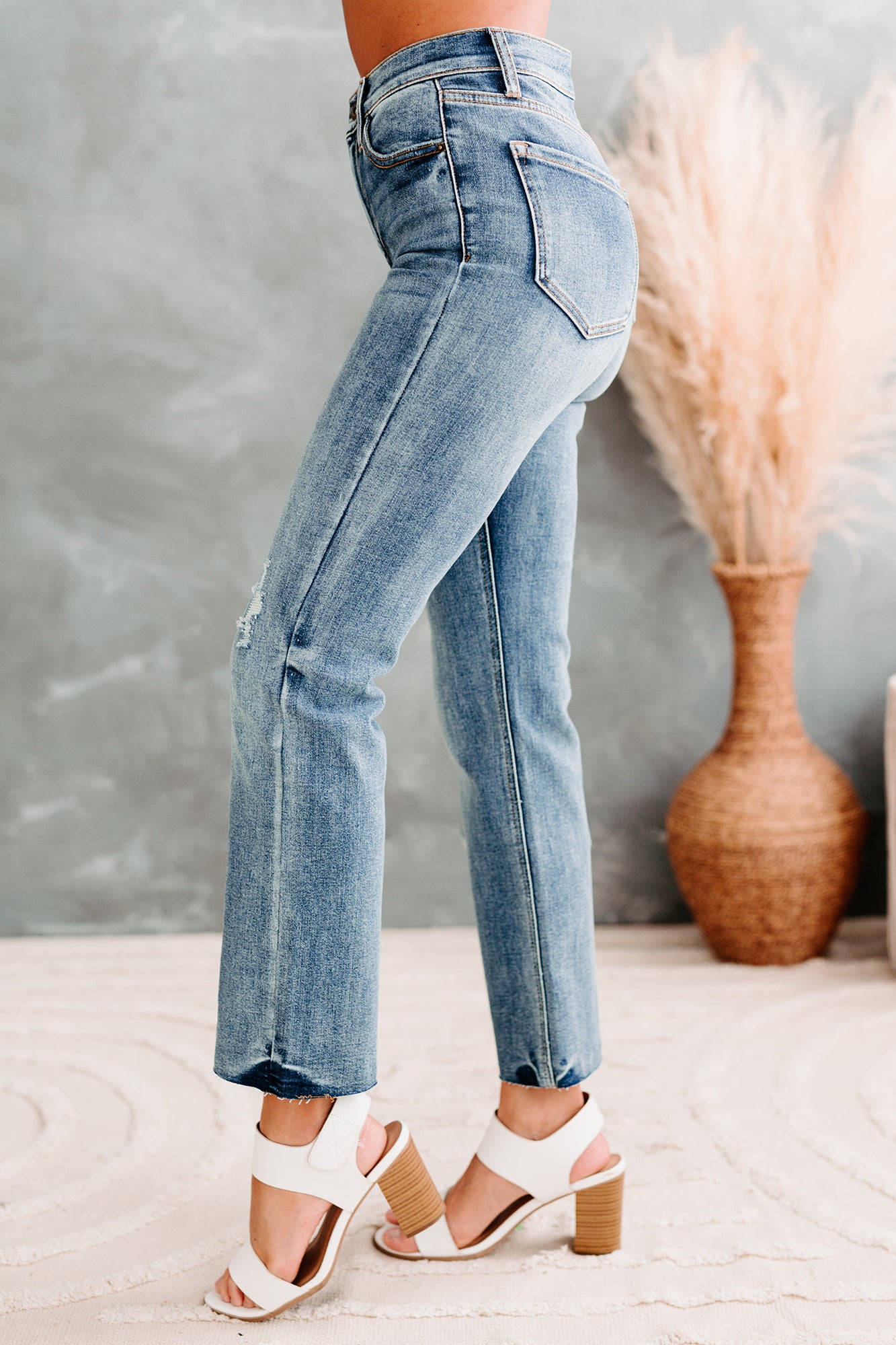Della High Rise Straight Leg Distressed Sneak Peek Jeans (Medium Light)-The Formal Wear