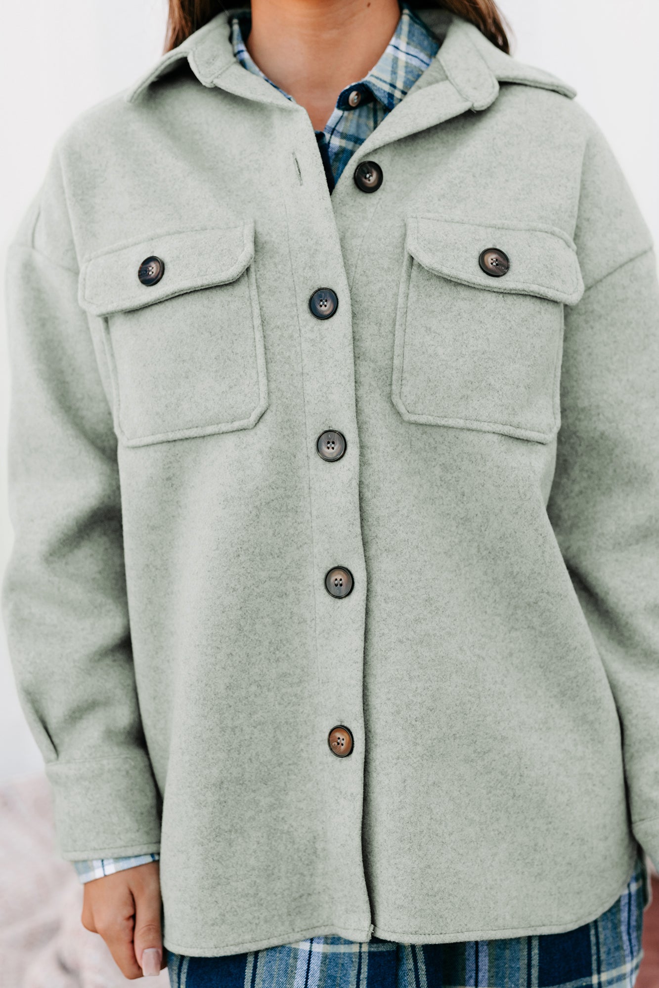 Fall Classic Felt Woven Button Down Shacket (Light Sage)-The Formal Wear