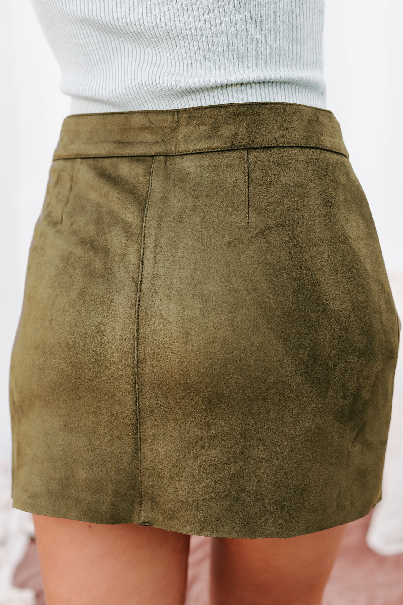 Contagiously Happy Button-Front Faux Suede Mini Skirt (Olive)-The Formal Wear