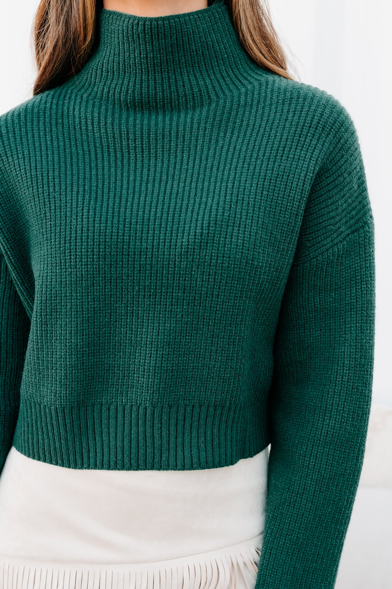 Francesca Cropped Mock Neck Sweater (Deep Green)-The Formal Wear