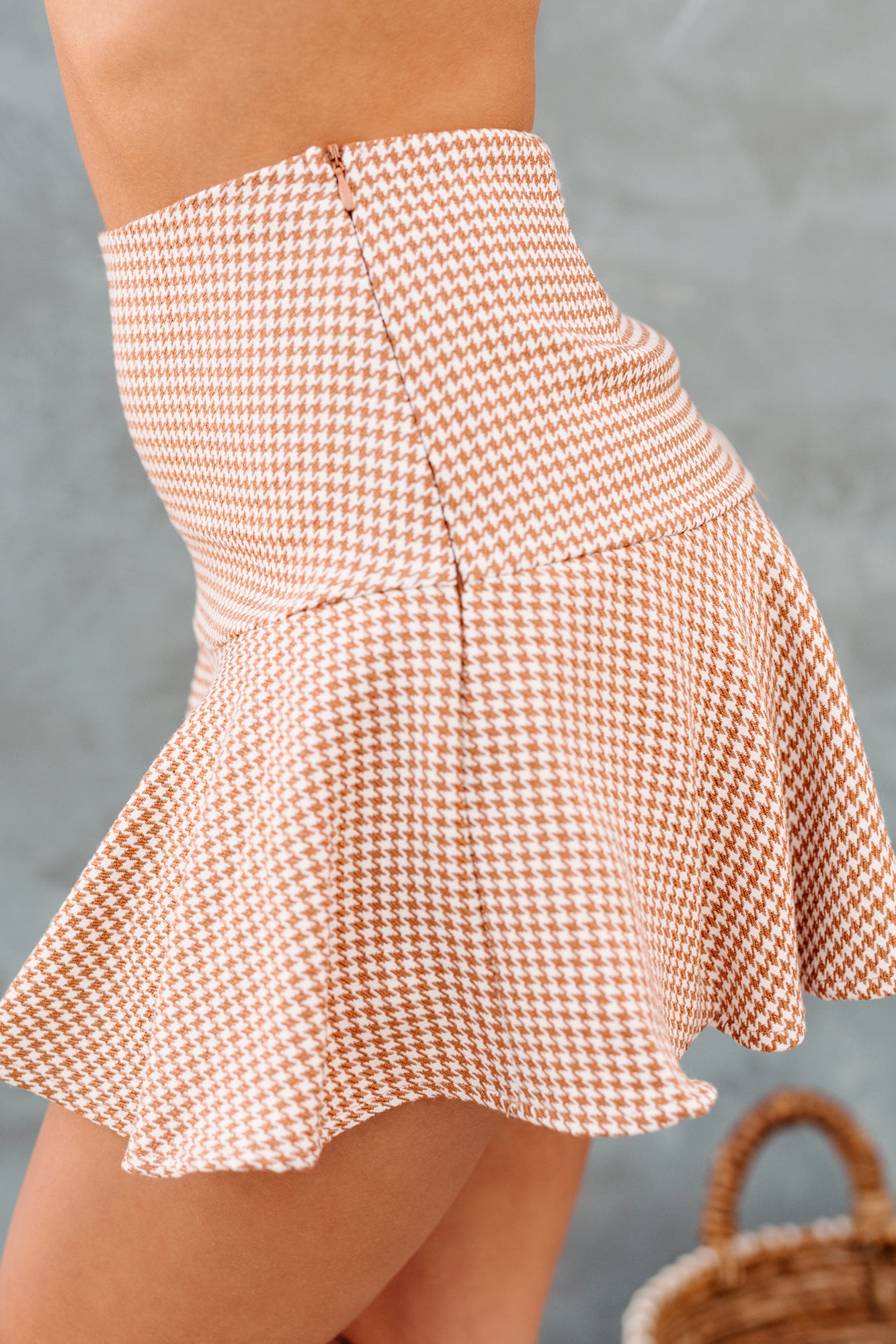 Not A Mean Girl Houndstooth Printed Mini Skort (Caramel)-The Formal Wear