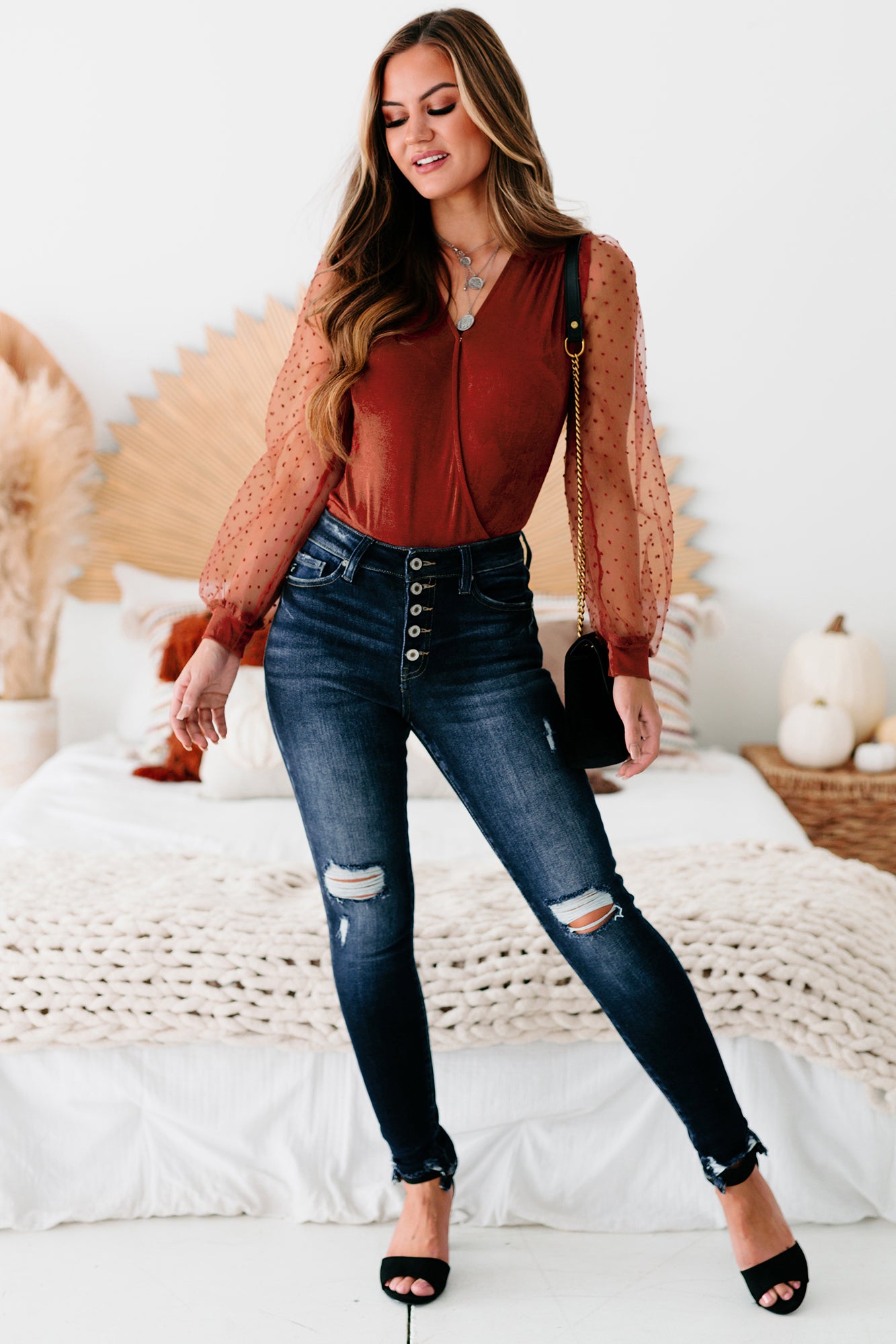 Measuring Up High Rise Button-Fly Distressed Skinny Kancan Jeans (Dark)-The Formal Wear