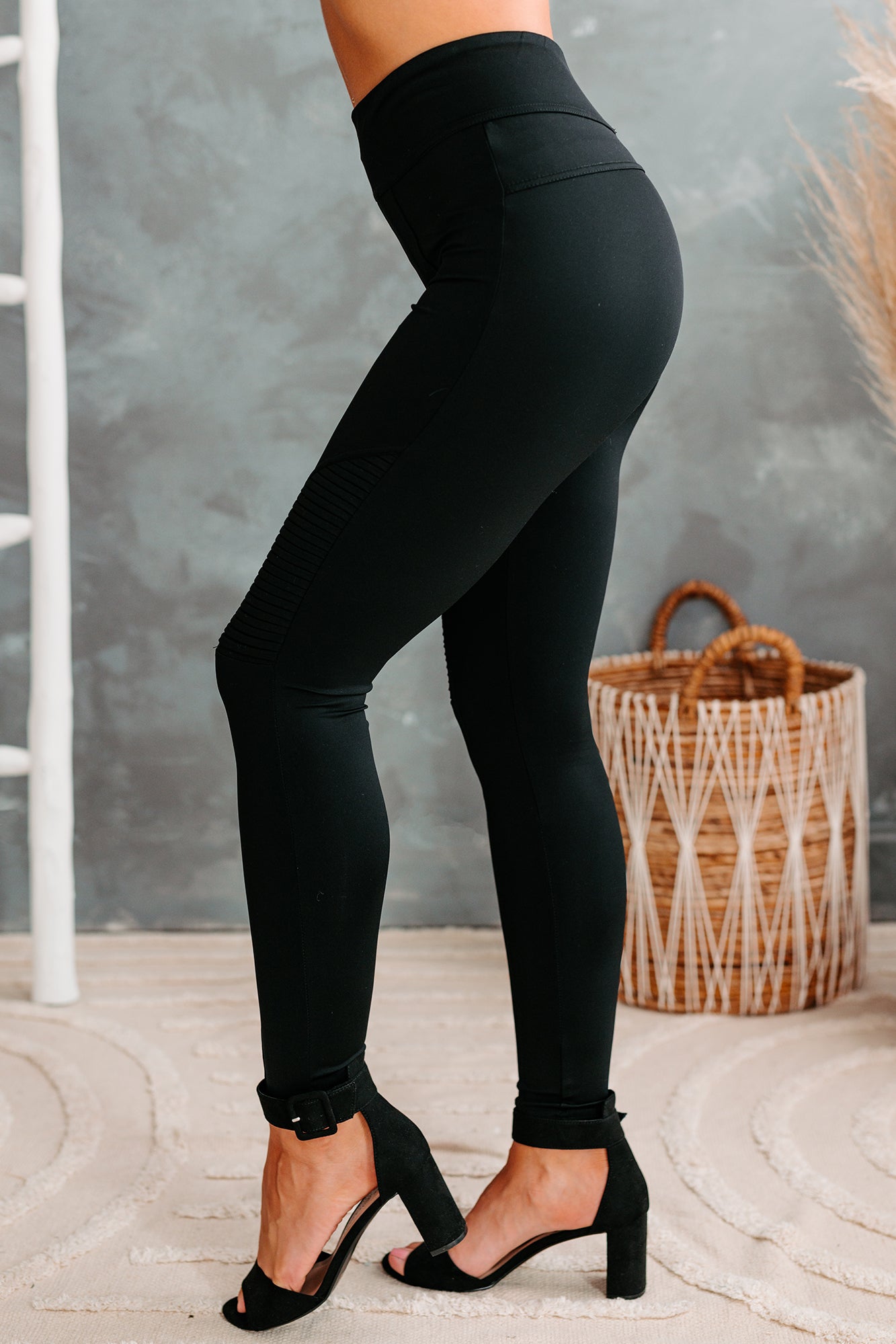 Rough Edges High Waisted Moto Leggings (Black)-The Formal Wear