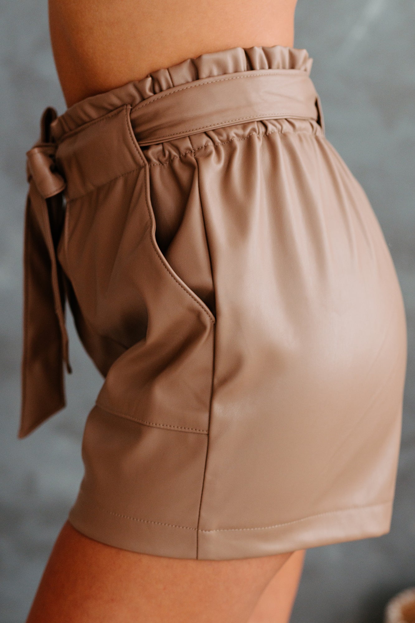 Asking For Trouble Faux Leather Paperbag Waist Shorts (Cappuccino)-The Formal Wear