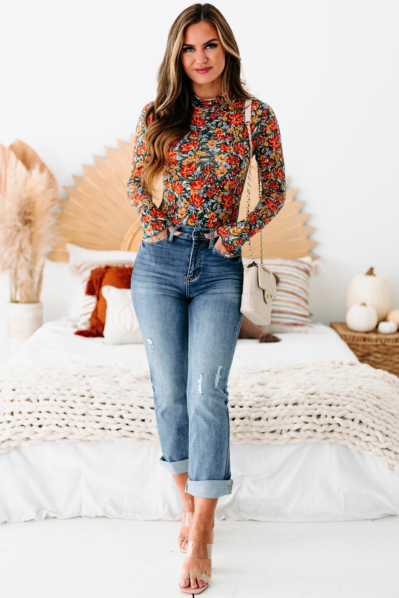 Della High Rise Straight Leg Distressed Sneak Peek Jeans (Medium Light)-The Formal Wear