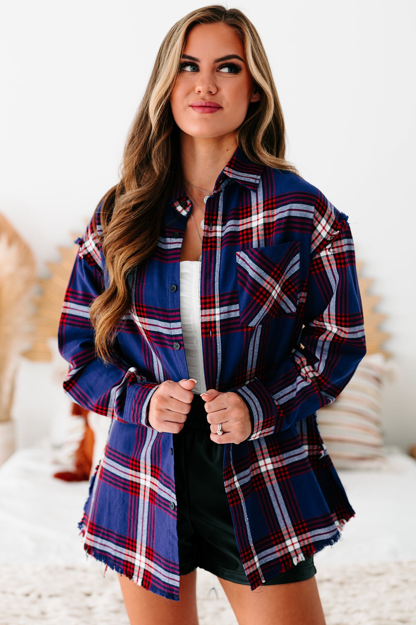 Check You Later Flannel Top (Navy Multi)-The Formal Wear