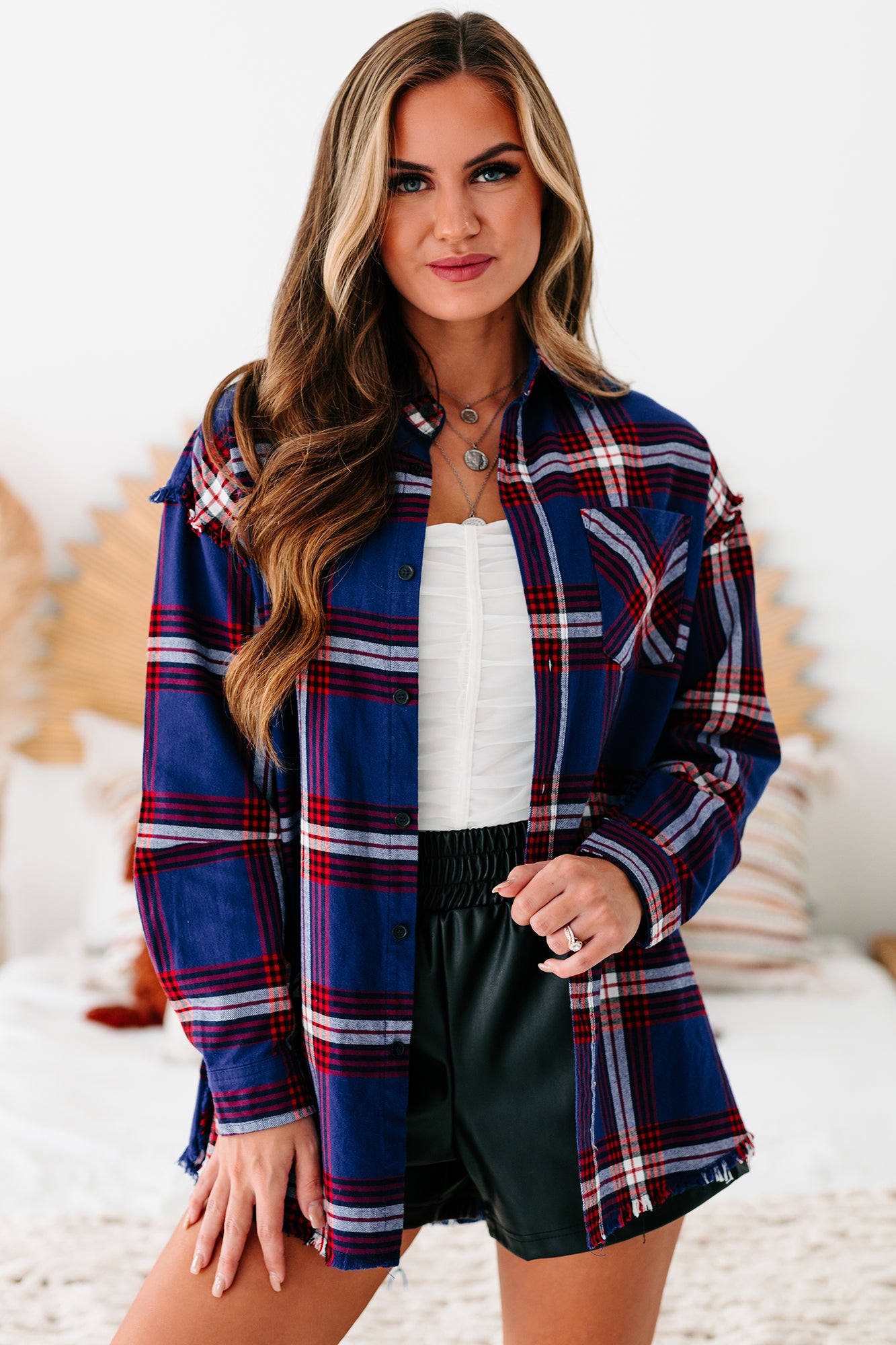 Check You Later Flannel Top (Navy Multi)-The Formal Wear