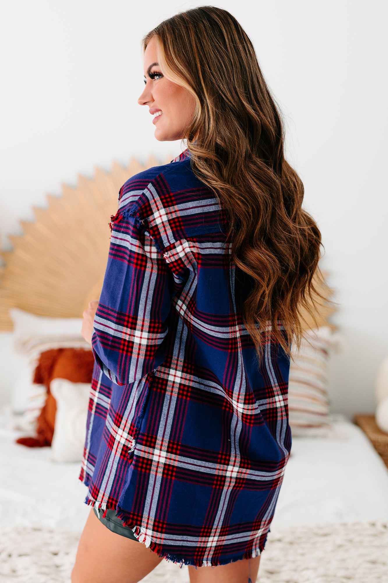 Check You Later Flannel Top (Navy Multi)-The Formal Wear