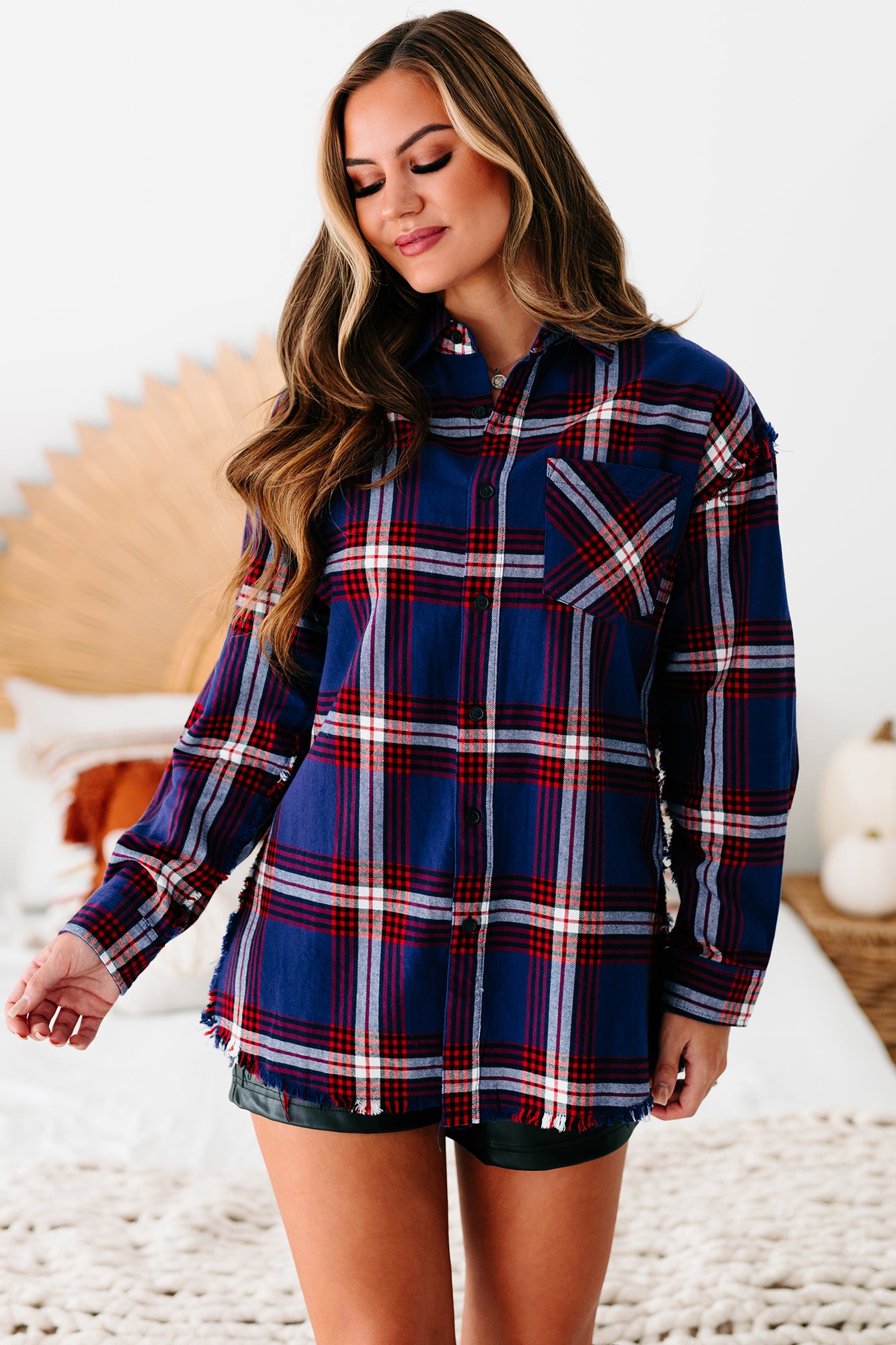 Check You Later Flannel Top (Navy Multi)-The Formal Wear