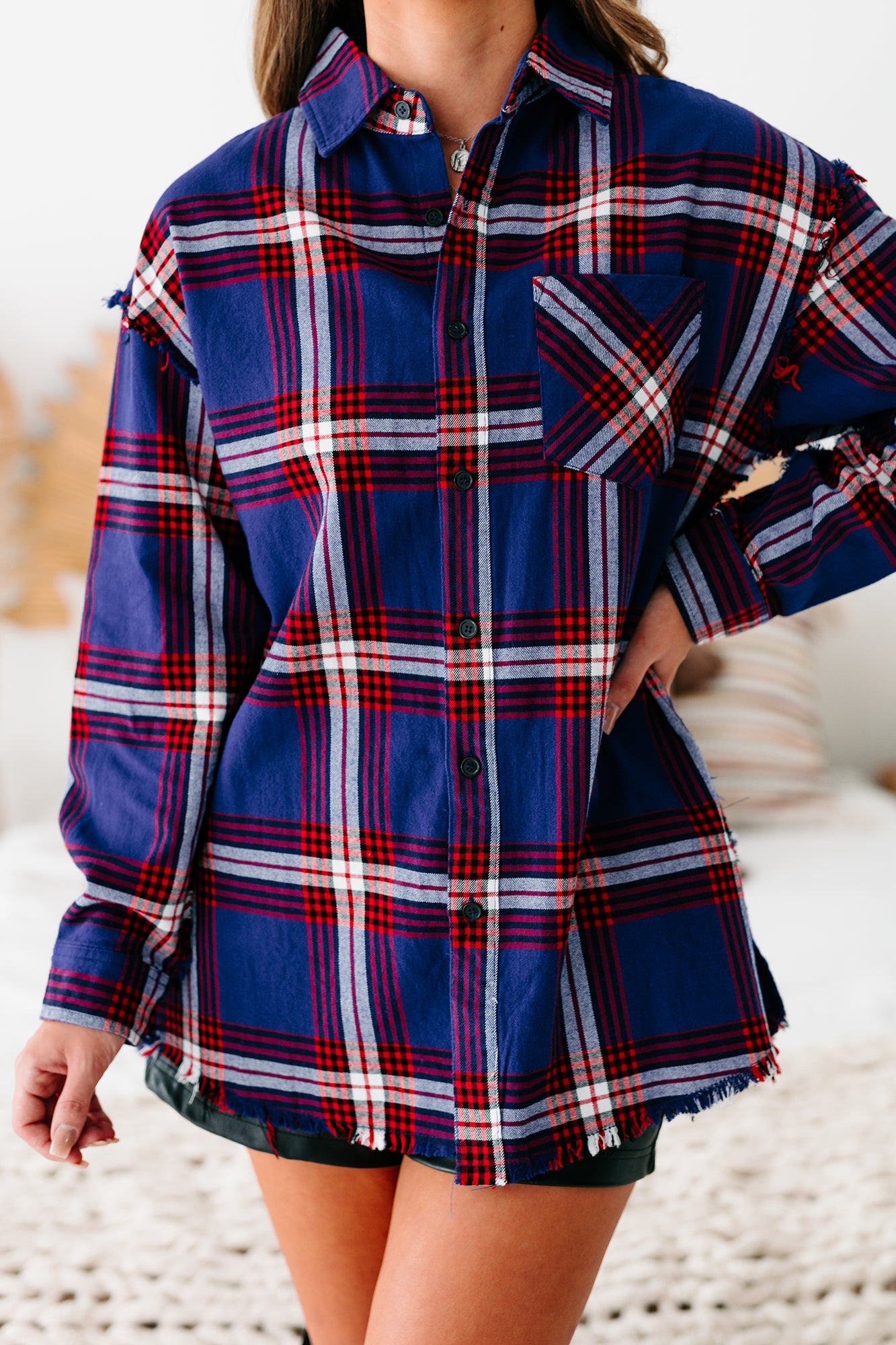 Check You Later Flannel Top (Navy Multi)-The Formal Wear