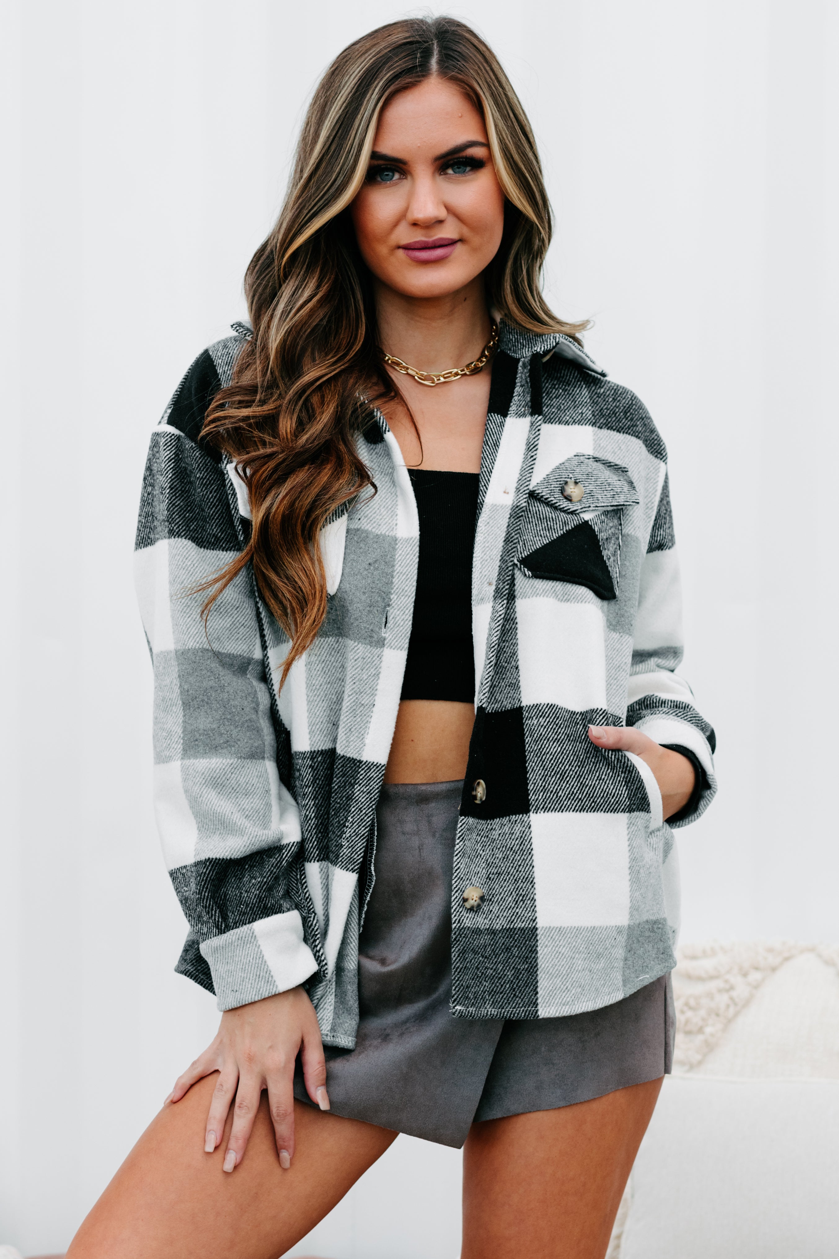 Midnight Bonfires Plaid Shacket (Grey/Black)-The Formal Wear