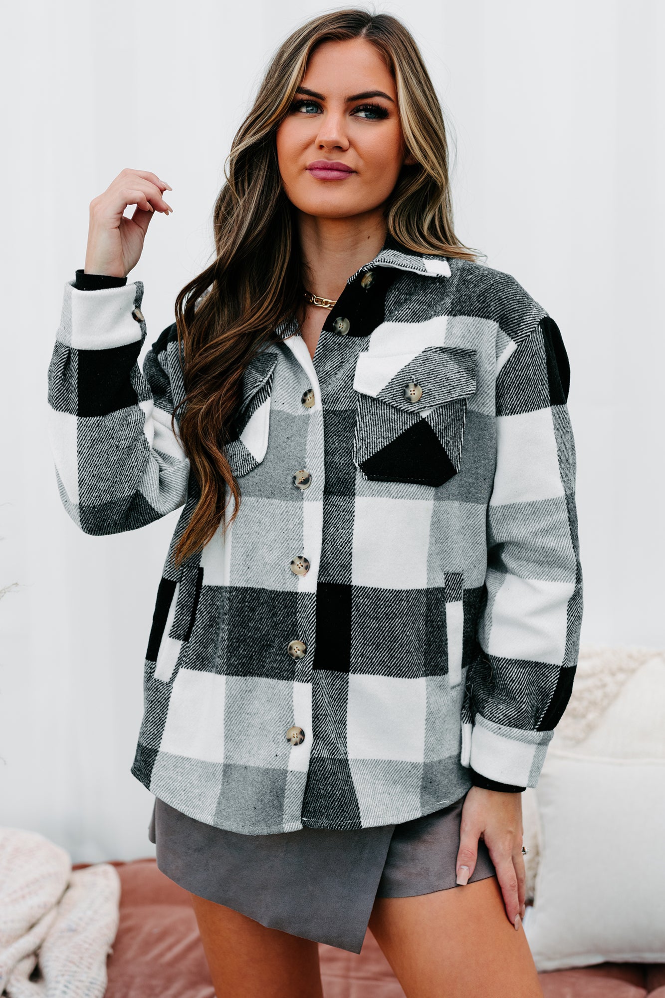 Midnight Bonfires Plaid Shacket (Grey/Black)-The Formal Wear