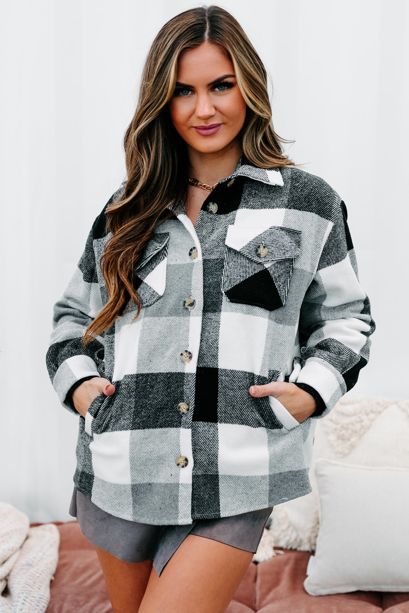 Midnight Bonfires Plaid Shacket (Grey/Black)-The Formal Wear