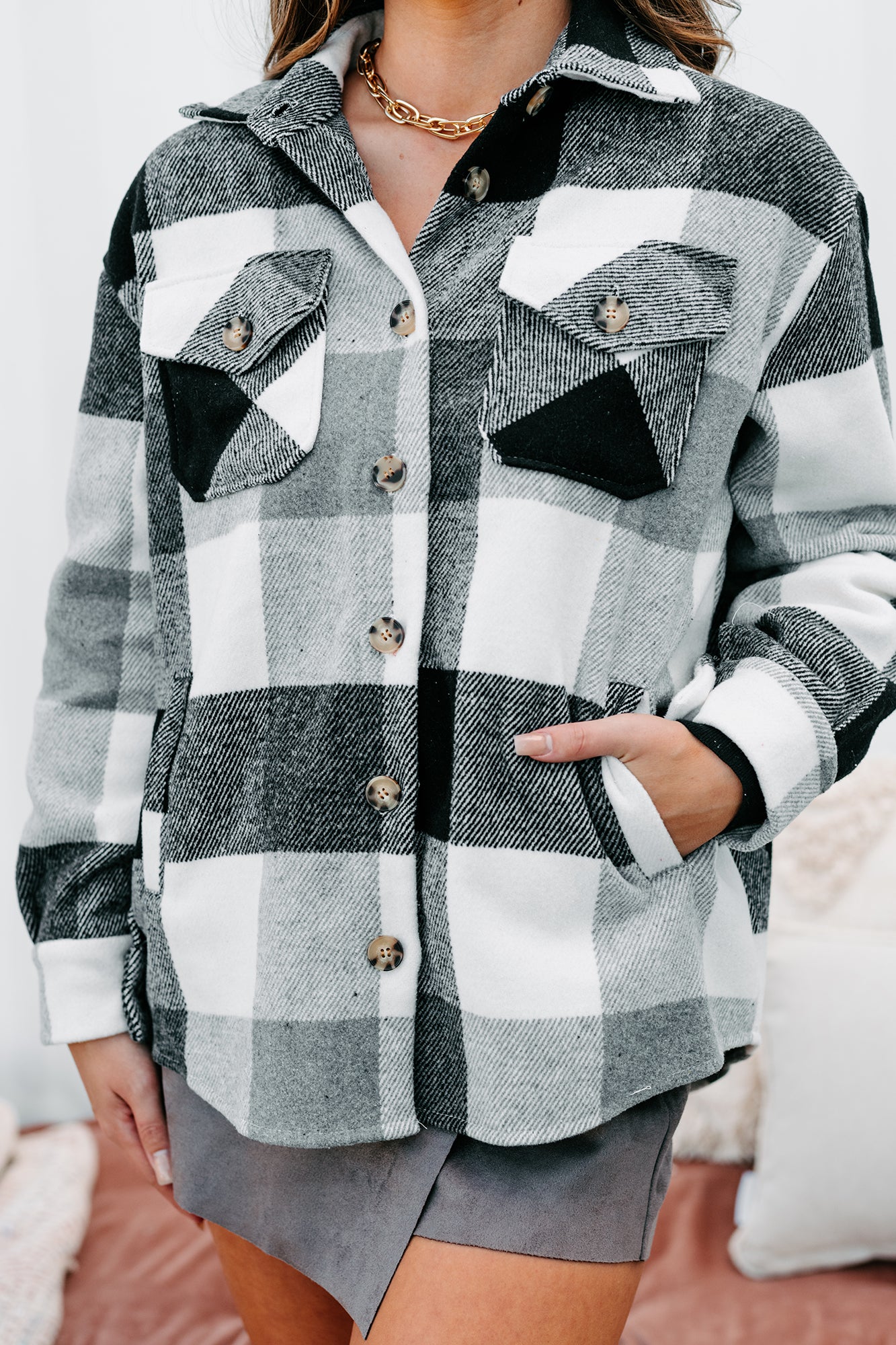 Midnight Bonfires Plaid Shacket (Grey/Black)-The Formal Wear