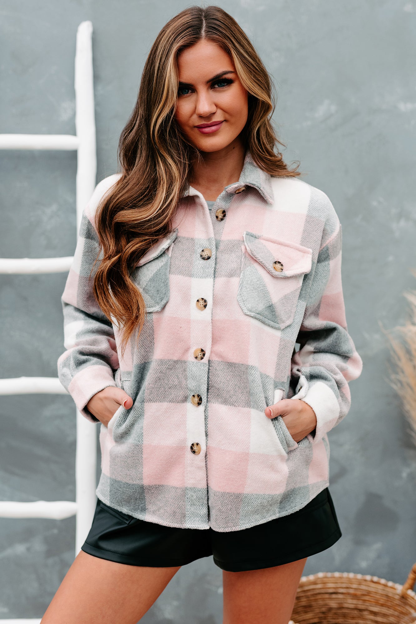 Midnight Bonfires Plaid Shacket (Baby Pink)-The Formal Wear