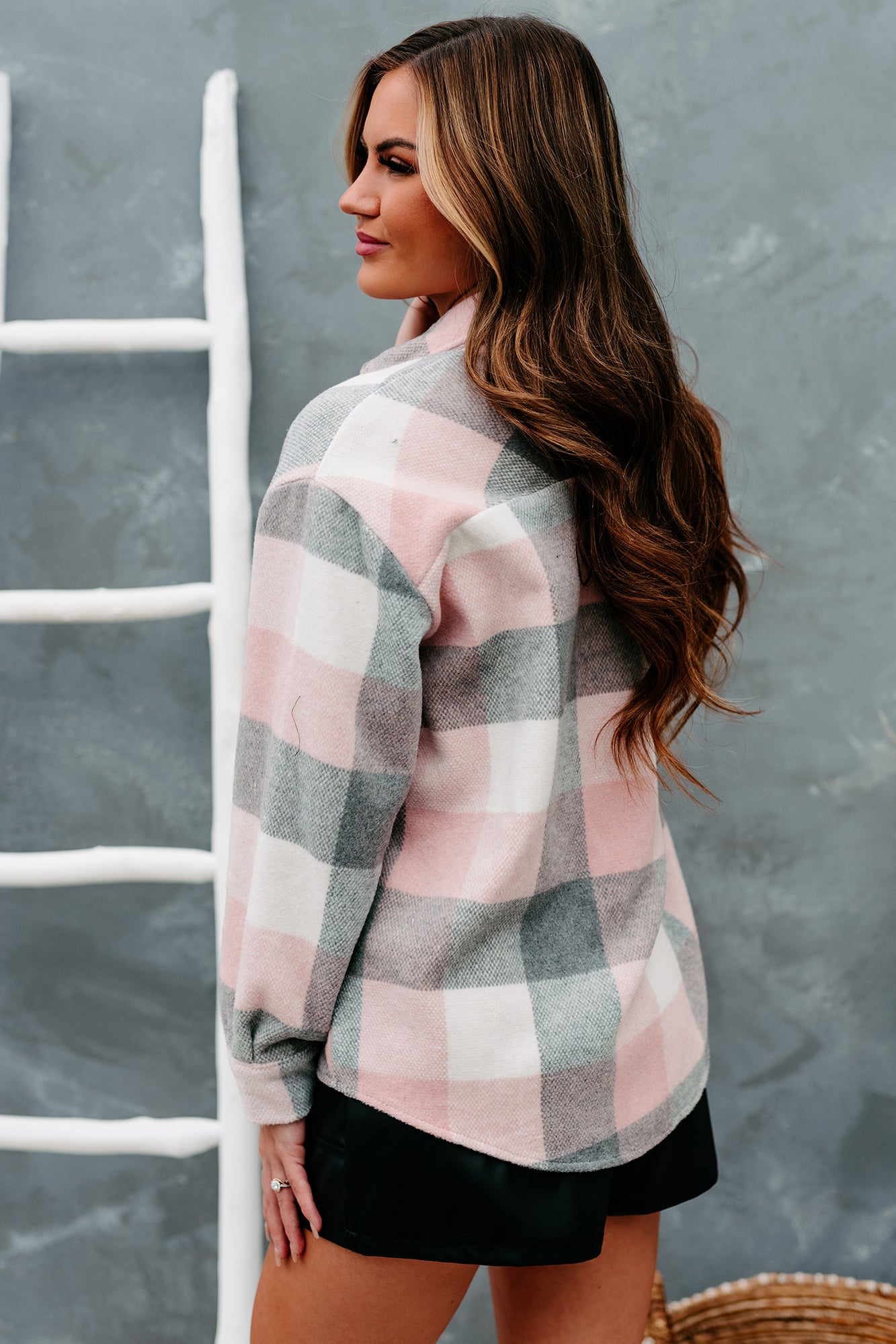 Midnight Bonfires Plaid Shacket (Baby Pink)-The Formal Wear