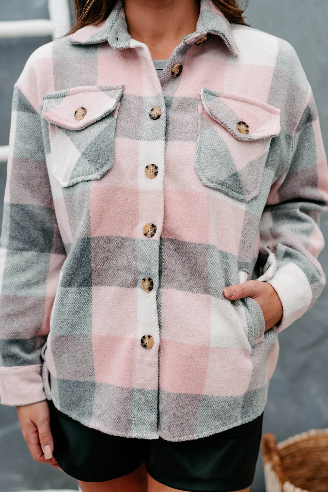 Midnight Bonfires Plaid Shacket (Baby Pink)-The Formal Wear