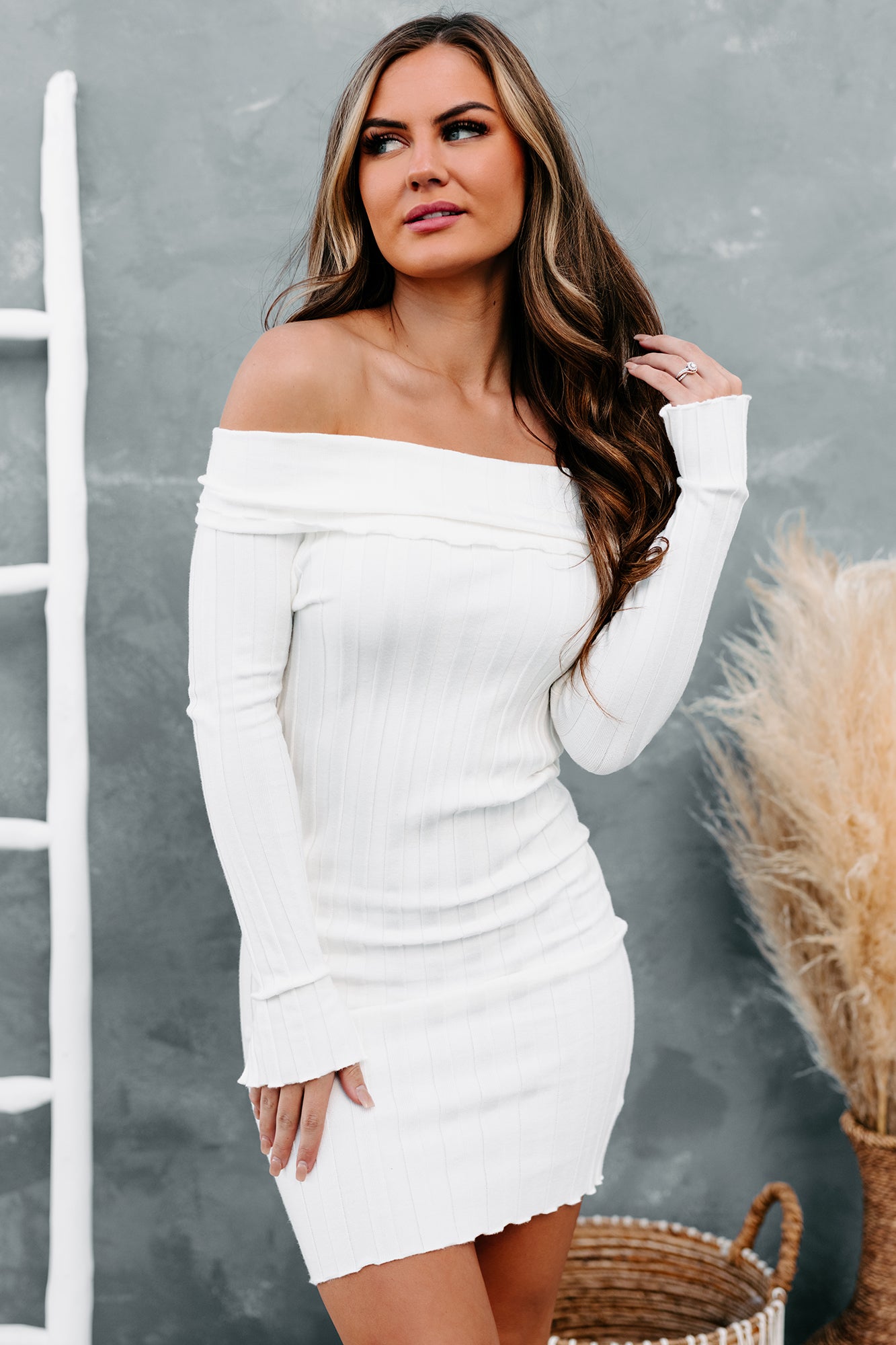Chance Of A Lifetime Off The Shoulder Bodycon Dress (White)-The Formal Wear