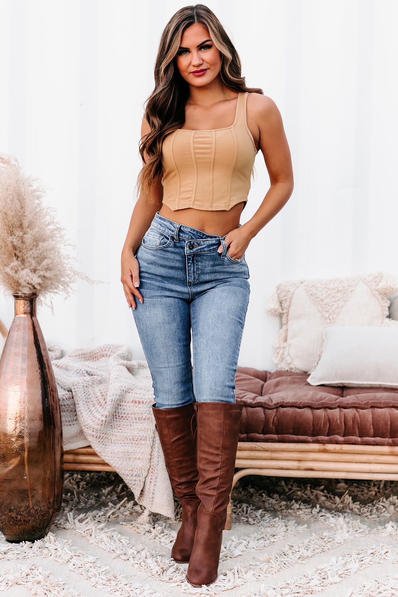 Topanga Sneak Peek 90's High Rise Cross-Fly Skinny Jeans (Medium Light)-The Formal Wear