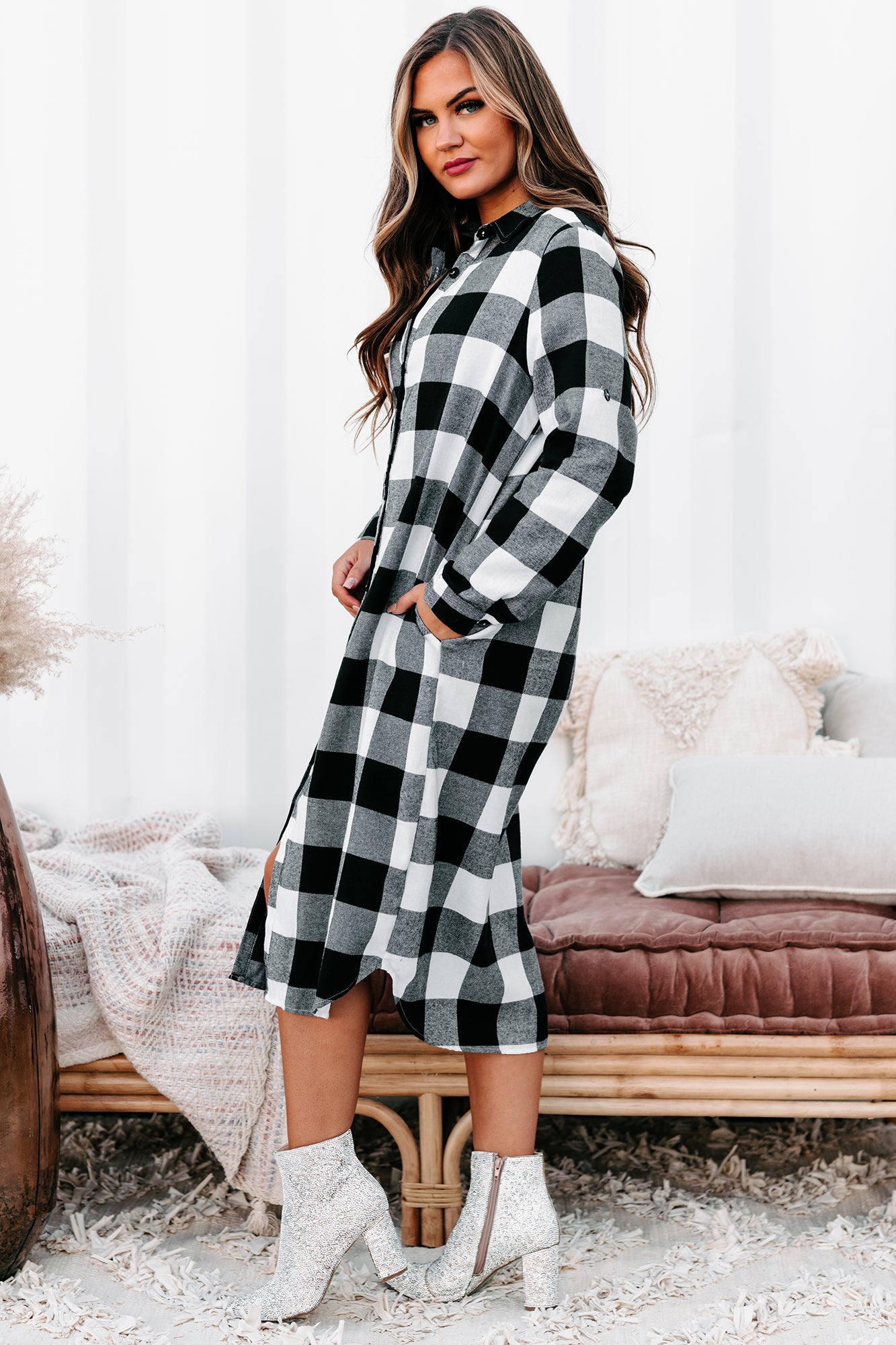 Milo Plaid Button Down Duster Cardigan (Off White/Black)-The Formal Wear