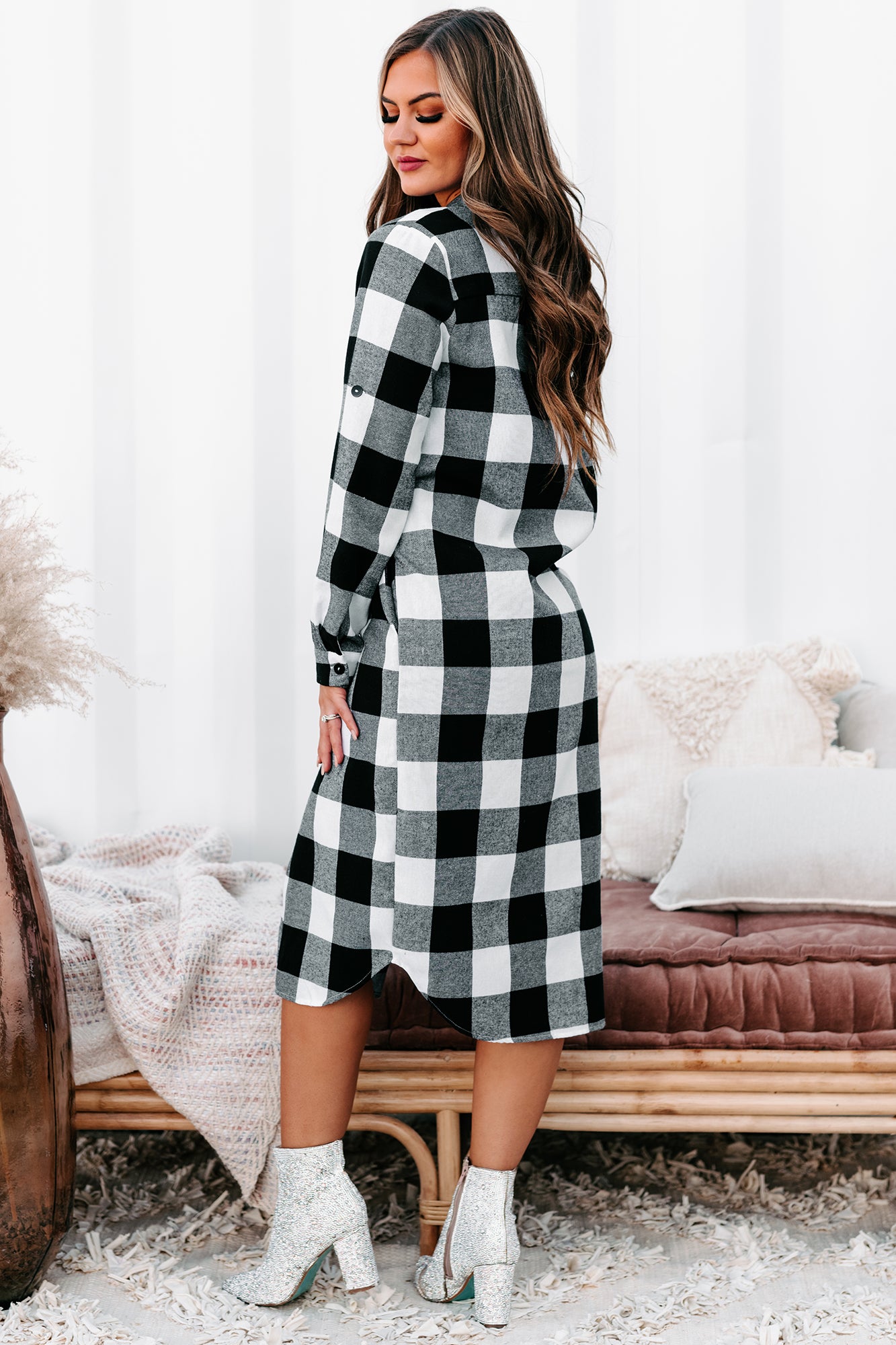 Milo Plaid Button Down Duster Cardigan (Off White/Black)-The Formal Wear