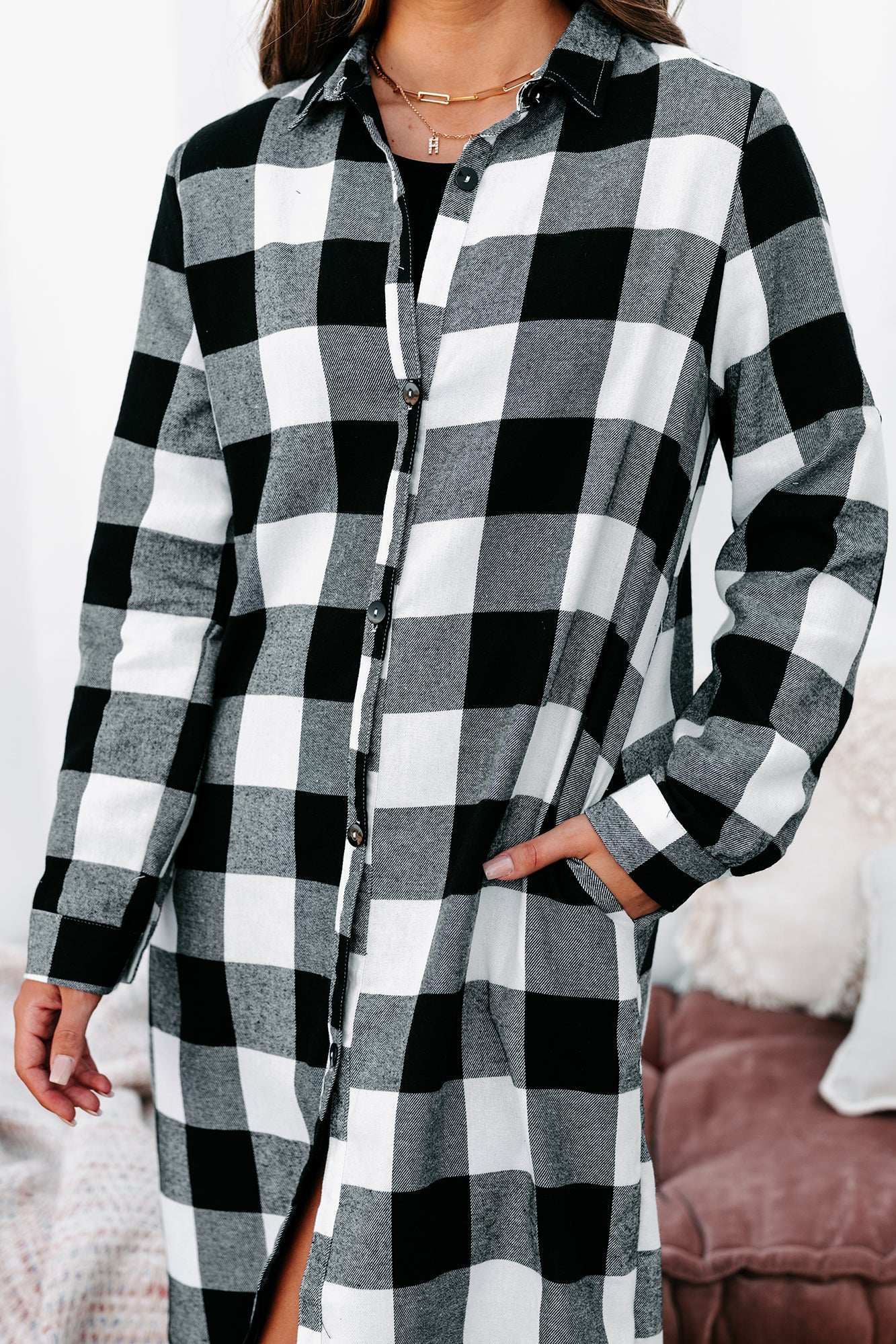 Milo Plaid Button Down Duster Cardigan (Off White/Black)-The Formal Wear
