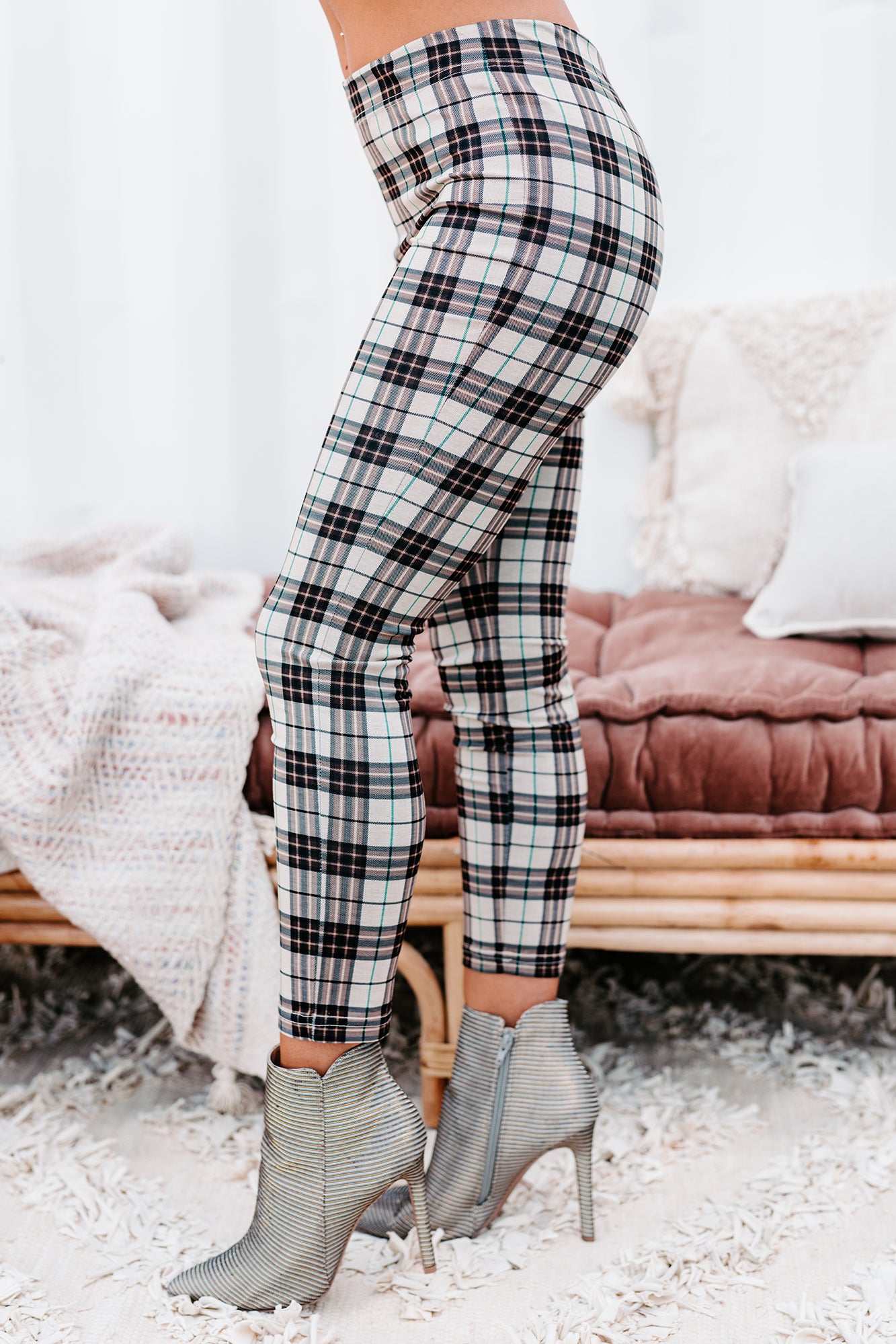 Pressed For Plaid High Waisted Plaid Leggings (Beige)-The Formal Wear