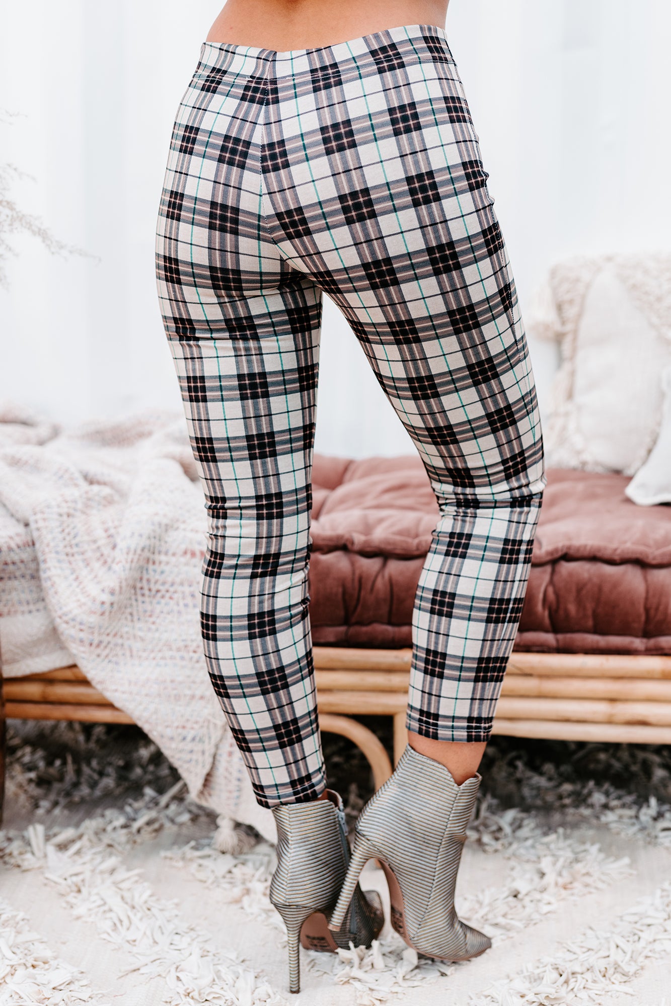 Pressed For Plaid High Waisted Plaid Leggings (Beige)-The Formal Wear