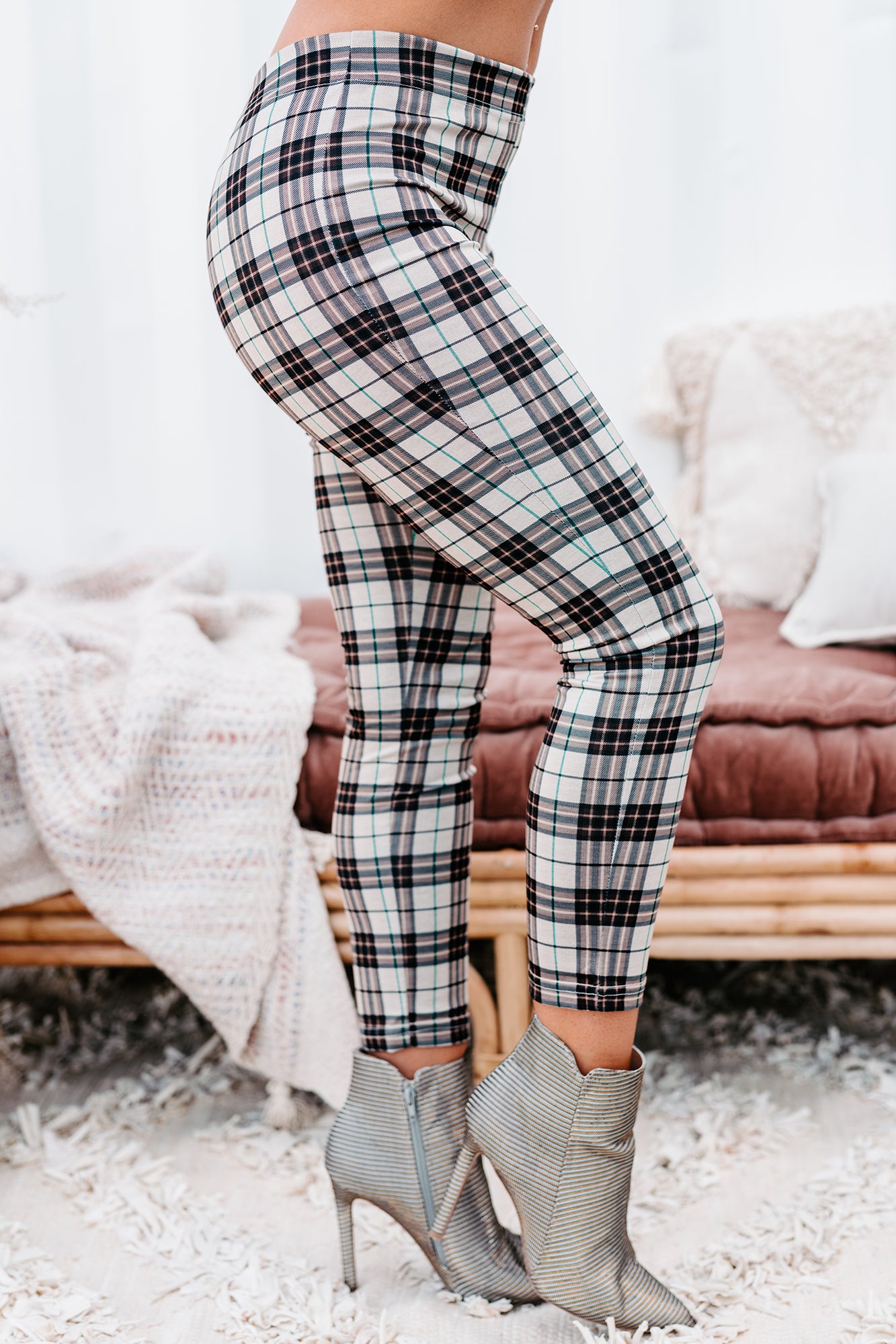 Pressed For Plaid High Waisted Plaid Leggings (Beige)-The Formal Wear